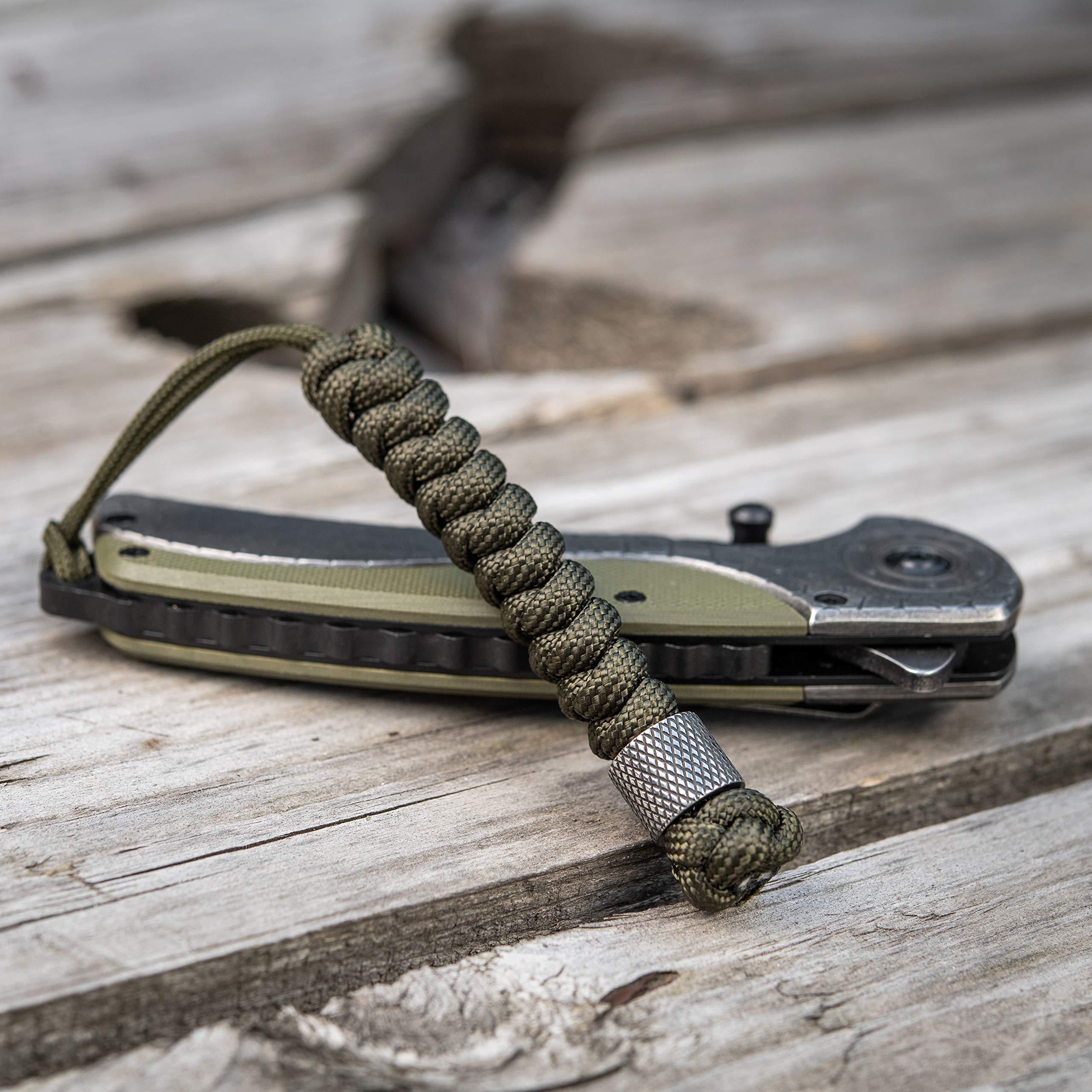 M-Tac Tactical Knife Lanyard with Beads - 550 Paracord Survival Lanyard for EDC, Hunting & Outdoor Use - Durable Stainless Steel Viper Clip (Olive Green) - Perfect for Knife Safety, Keychain & Gear Organization