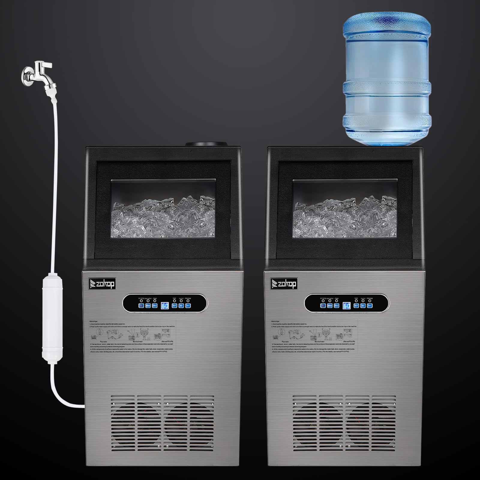 Winado 110LBS/24H Commercial Ice Maker Machine - Stainless Steel Freestanding Ice Maker with 24LBS Storage Bin & Auto Clean Function - Perfect for Home Kitchen, Restaurant, Bar, Hotel, Coffee Shop, and Store Use