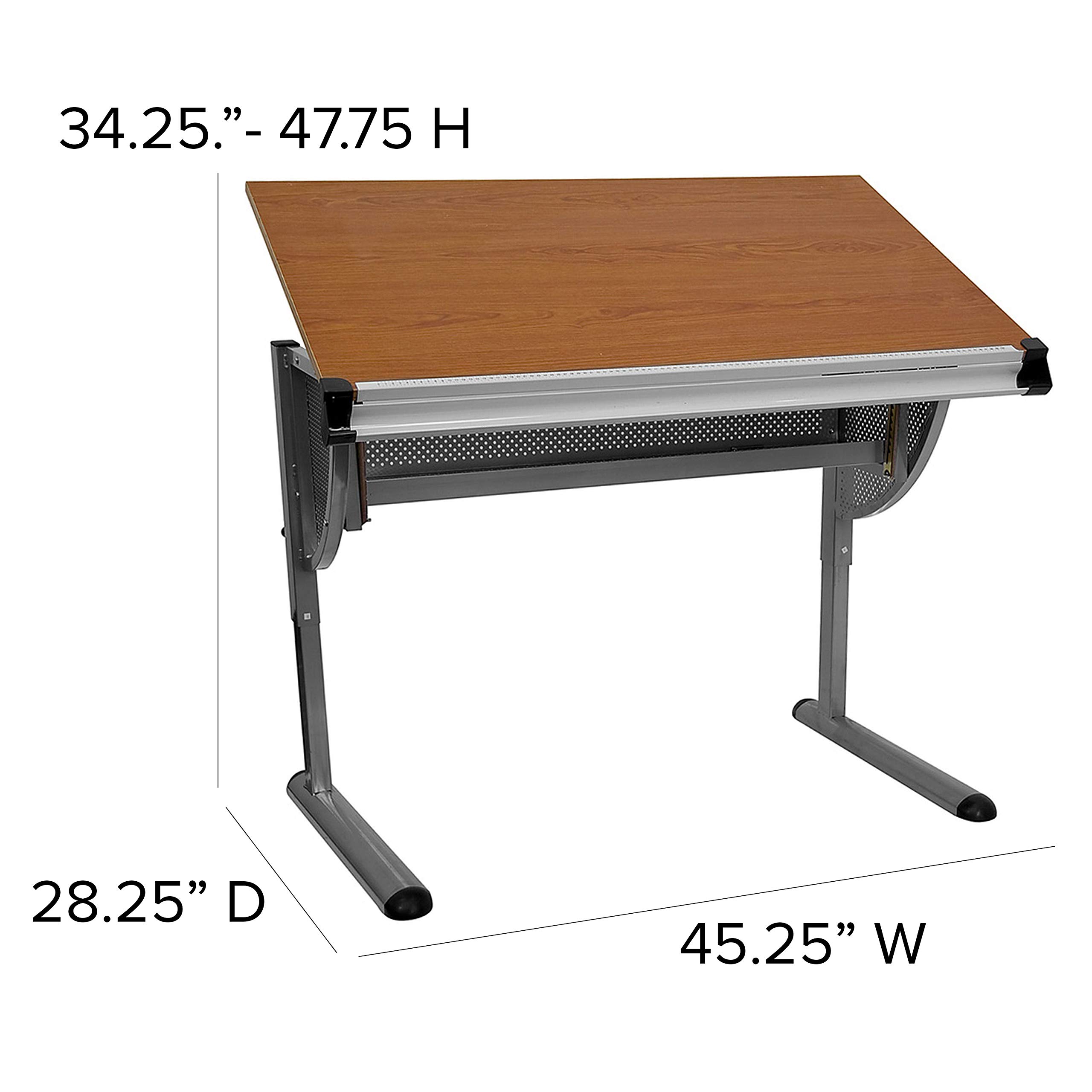 Flash Furniture Berkley Adjustable Drafting Table with Pewter Frame - Ergonomic Design for Artists, Architects & Students - Perfect for Home Office, Studio & Classroom Use