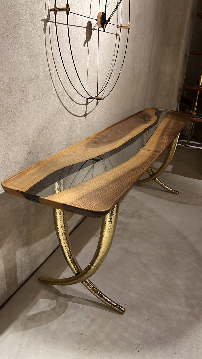Handcrafted Walnut Wood Epoxy Resin Sofa & Console Table - Ivory Collection | Modern Living Room & Entryway Furniture for Stylish Home Decor