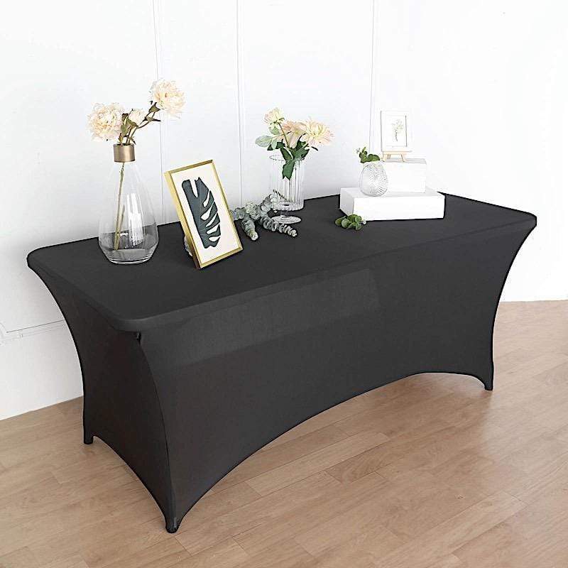 6 ft Fitted Spandex Tablecloth - Stretchable Rectangular Table Cover with Open Back Design for Banquet, Wedding, and Party Decorations