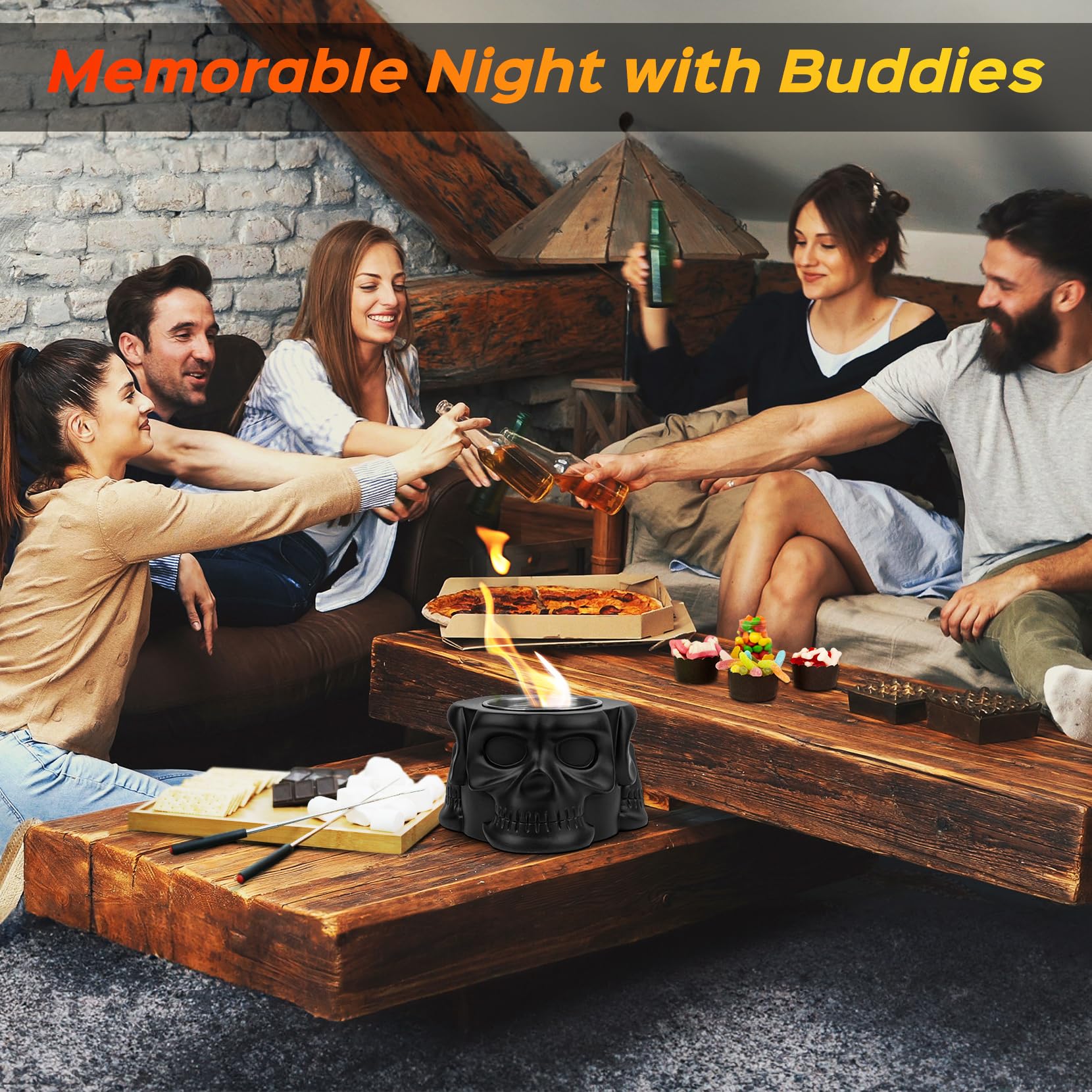 Round Concrete Smokeless Tabletop Fire Pit - Indoor & Outdoor Portable S'mores Maker for Patio, Backyard, Camping - Perfect Gift for Women, Mom, Wedding, Housewarming, Christmas & Birthday