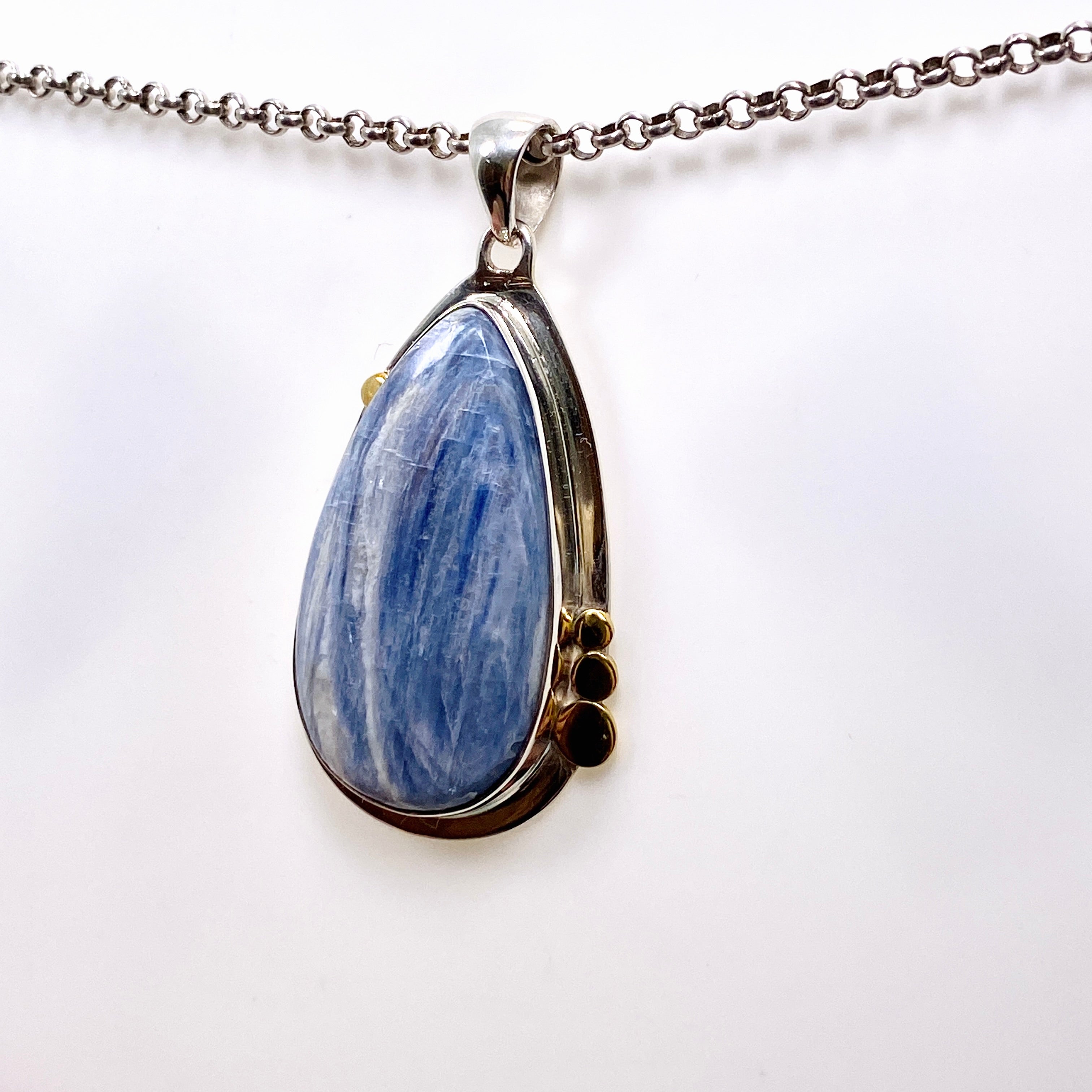 Blue Kyanite Teardrop Pendant Necklace with Brass Accents - KPGJ4624 | Healing Crystal Jewelry for Meditation, Energy Balancing & Spiritual Gifts