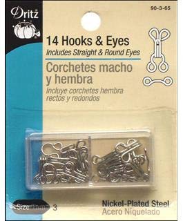Dritz Nickel Hooks & Eyes Size 3 - Premium Sewing Fasteners for Dresses, Coats & DIY Garments - Perfect for Clothing Repair & Tailoring Projects