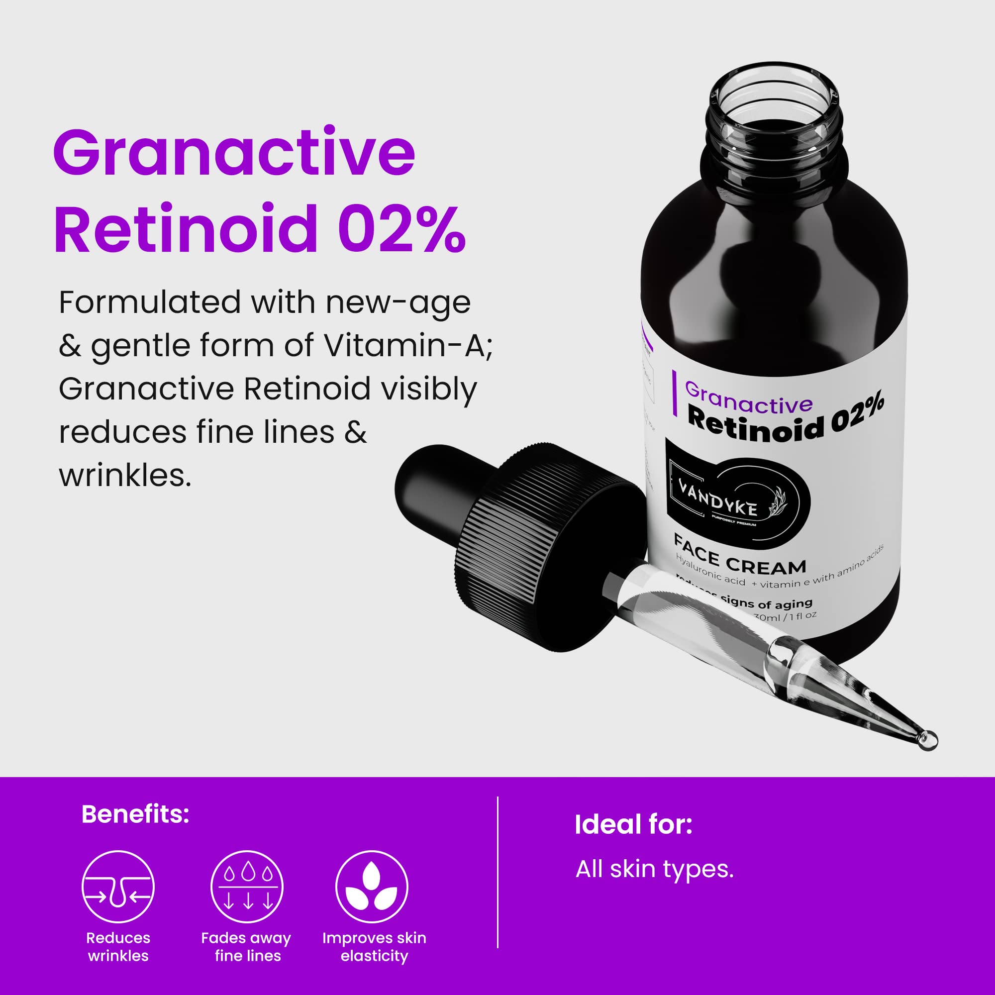 Vandyke 2% Granactive Retinoid Anti-Aging Face Serum for Fine Lines & Wrinkles - 30ml - Brightening & Hydrating Facial Treatment for Daily Skincare Routine