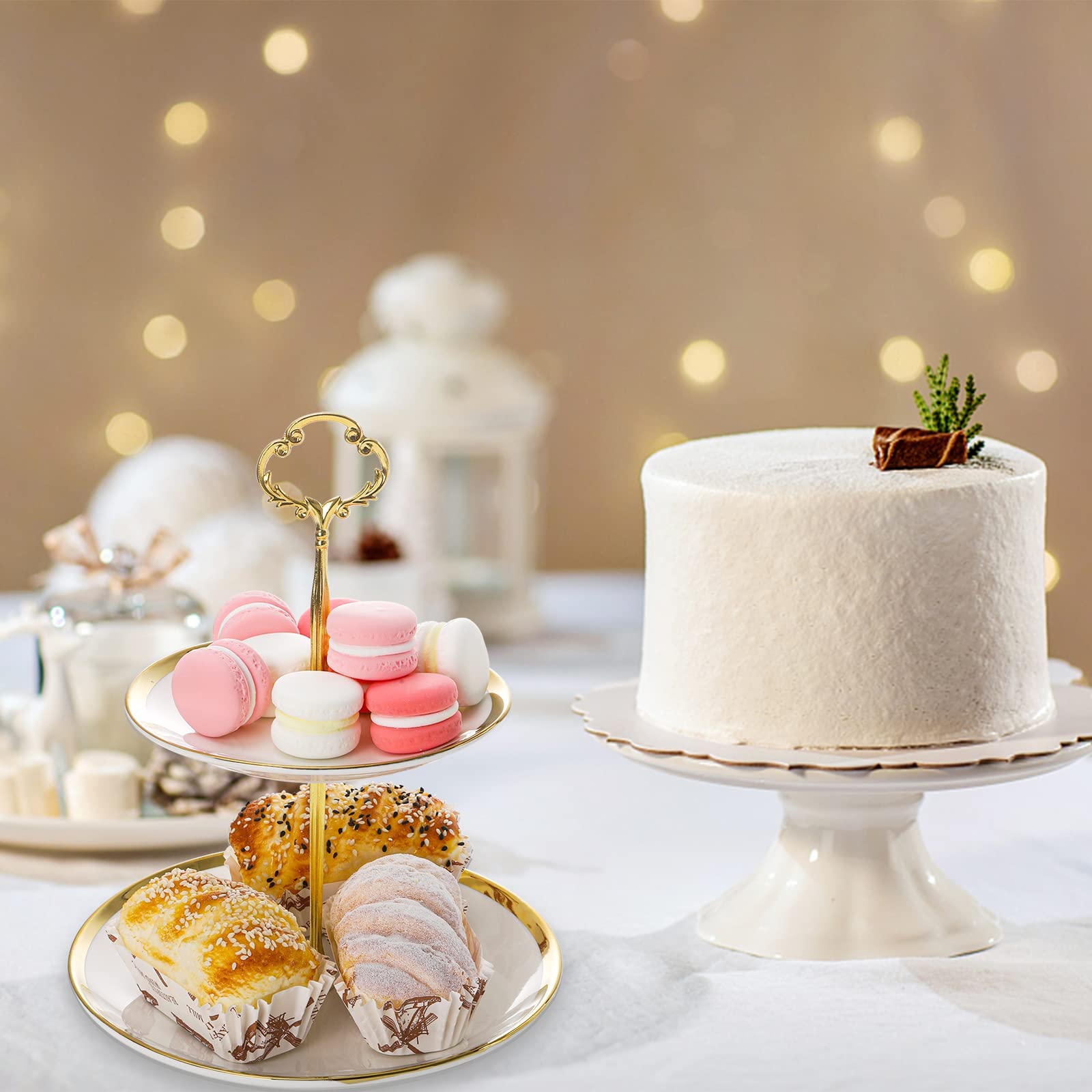 2-Tier Ceramic Cupcake Stand - Elegant Porcelain Dessert Display Tower for Cakes, Pastries & Sweets | Perfect for Tea Parties, Weddings, Birthdays & Special Events | Durable Serving Tray for Home & Commercial Use