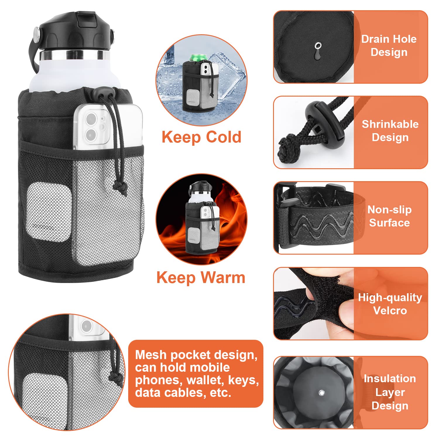 **32-40oz Insulated Bike Water Bottle Holder - Universal Design for Mountain, Road, eBike & Scooter - Non-Slip Straps & Multiple Installation Methods - Perfect for Cycling, Commuting & Outdoor Adventures**