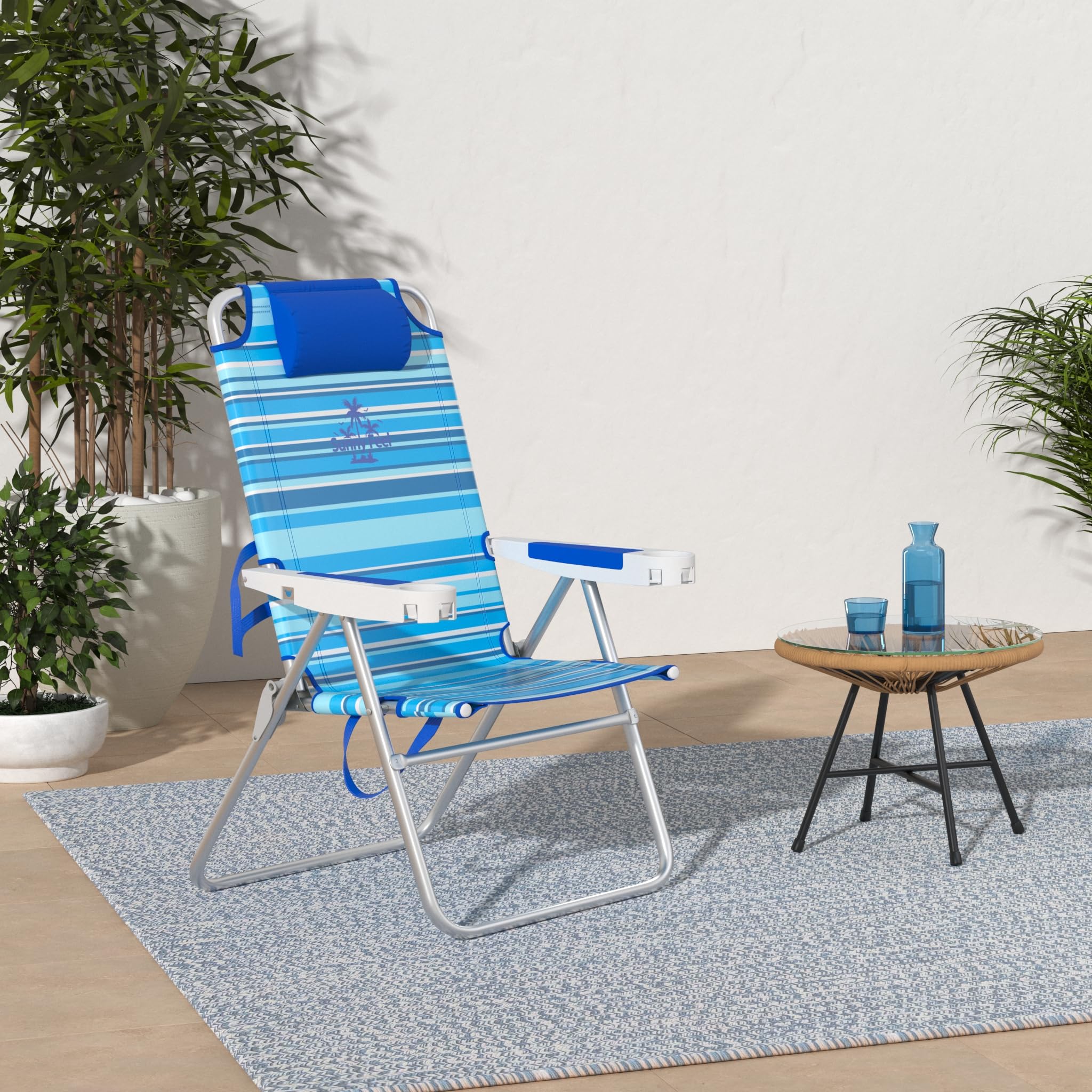 Sunnyfeel Heavy Duty 500lb Capacity Folding Beach Chair for Adults - Lightweight Portable Sand Chair with Cup Holders, Tall Foldable Camping Lawn Chair for Outdoor Activities, Beach, Picnic, Concert & Sports Events - Perfect for Summer Vacations, Backyard Relaxation and Tailgating Parties