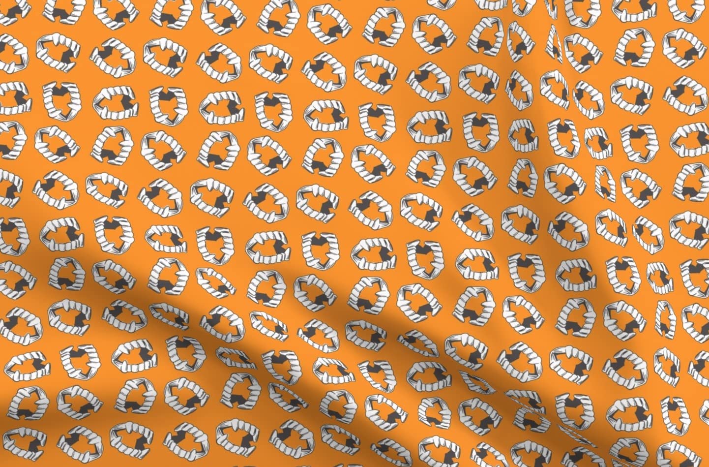 Vampire Teeth Pumpkin Halloween Costume Fabric - Satin Printed Fat Quarter for Sewing, Apparel, Blankets & Home Decor | Perfect for DIY Costumes, Quilting & Seasonal Decorations