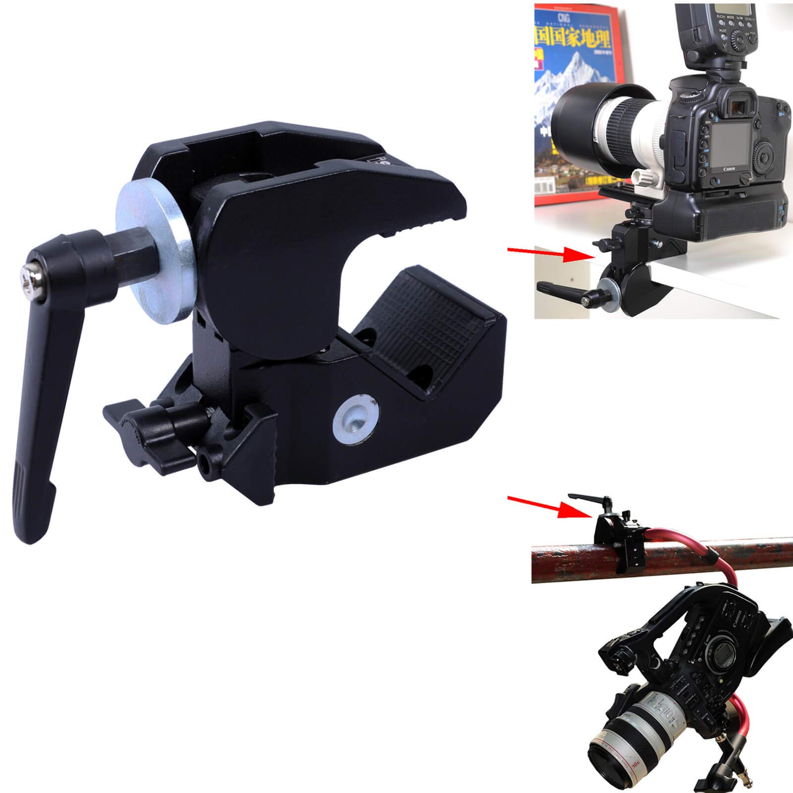 iShoot Super Strong Universal Metal Camera Clamp Holder - Compatible with 5cm Round Tubes, 3cm Square Tubes, Tripods, Light Stands & Boom Arms - Perfect for Photography, Videography, Desk, Bookshelf & Wooden Board Mounting