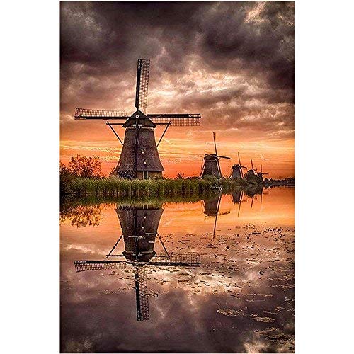Sunset Windmill Paint by Numbers Kit - Wood Framed DIY Art Set with Brushes & Acrylic Paints | Perfect for Home Decor, Stress Relief & Creative Gift