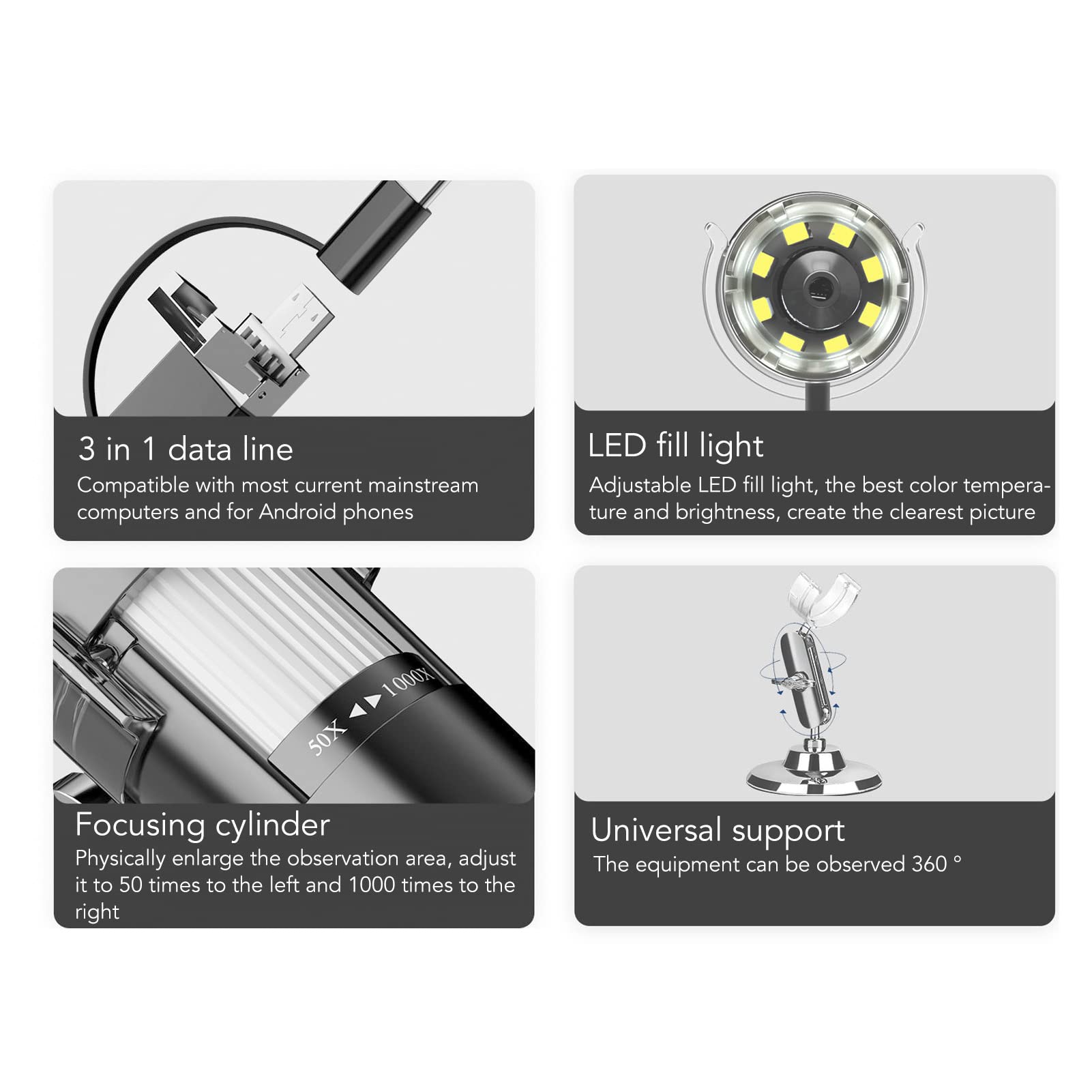 50X-1600X USB Digital Microscope with HD Camera - Portable Handheld Magnifier for Electronics Repair, Coin Collecting & Science Education | Indoor & Outdoor Use