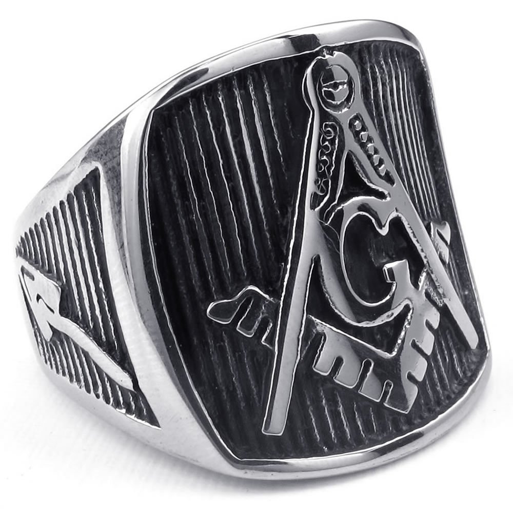 KONOV Men's Stainless Steel Masonic Ring - Black Freemason Jewelry Size 12 - Perfect for Brotherhood Ceremonies & Secret Society Events