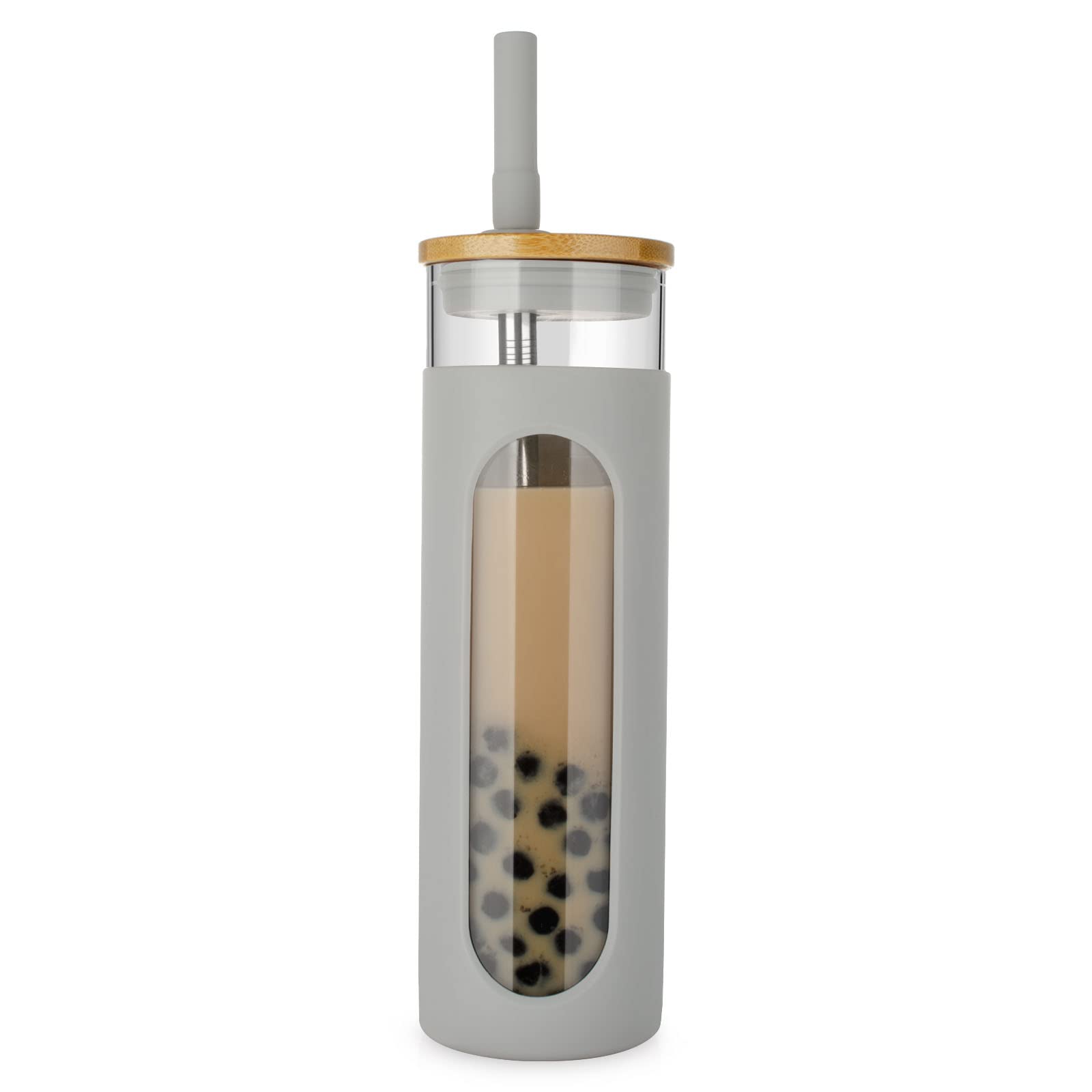 26oz Glass Tumbler with Bamboo Lid & Straw - Spill Proof BPA Free Glass Cup for Boba, Iced Coffee, Smoothies - Dishwasher Safe with Silicone Sleeve - Perfect for Office, Gym, Travel & Outdoor Activities