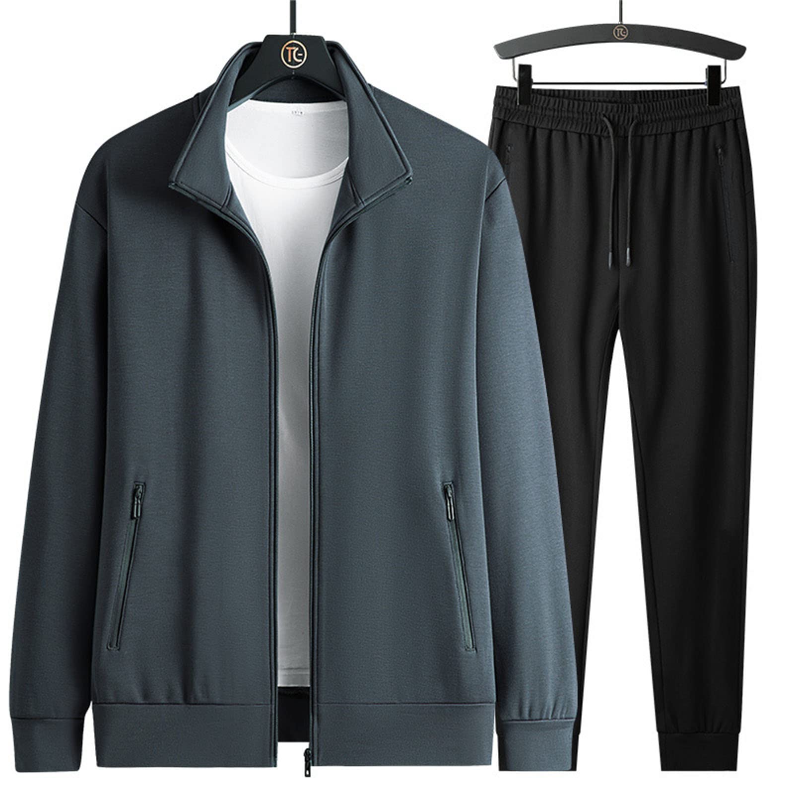 WFEI Men's Slim Fit Track Suit - Zipper Hoodie & Sweatpants 2-Piece Set | Athletic Workout Clothing for Running, Gym & Casual Wear