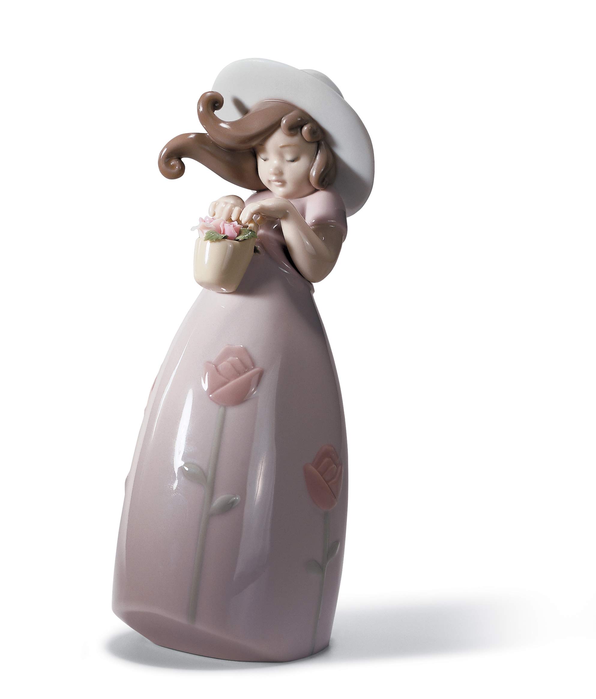 LLADRÓ Little Rose Girl Porcelain Figurine - Handcrafted Collectible for Home Decor & Gift Giving | Perfect for Shelves, Desks & Display Cabinets