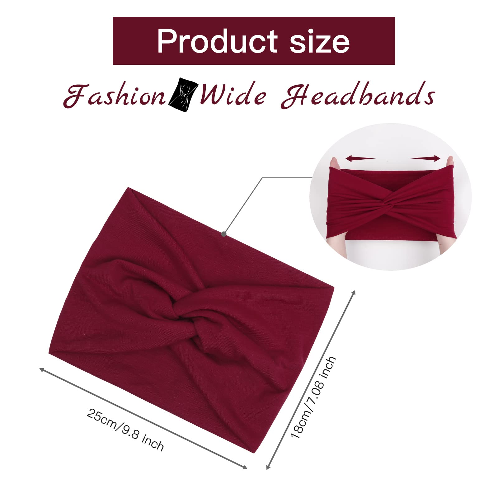 TERSE Wide Headbands for Women - 4 Pack Extra Wide Elastic Hair Bands - Fashion Hair Accessories for Workout, Yoga, Running & Everyday Wear