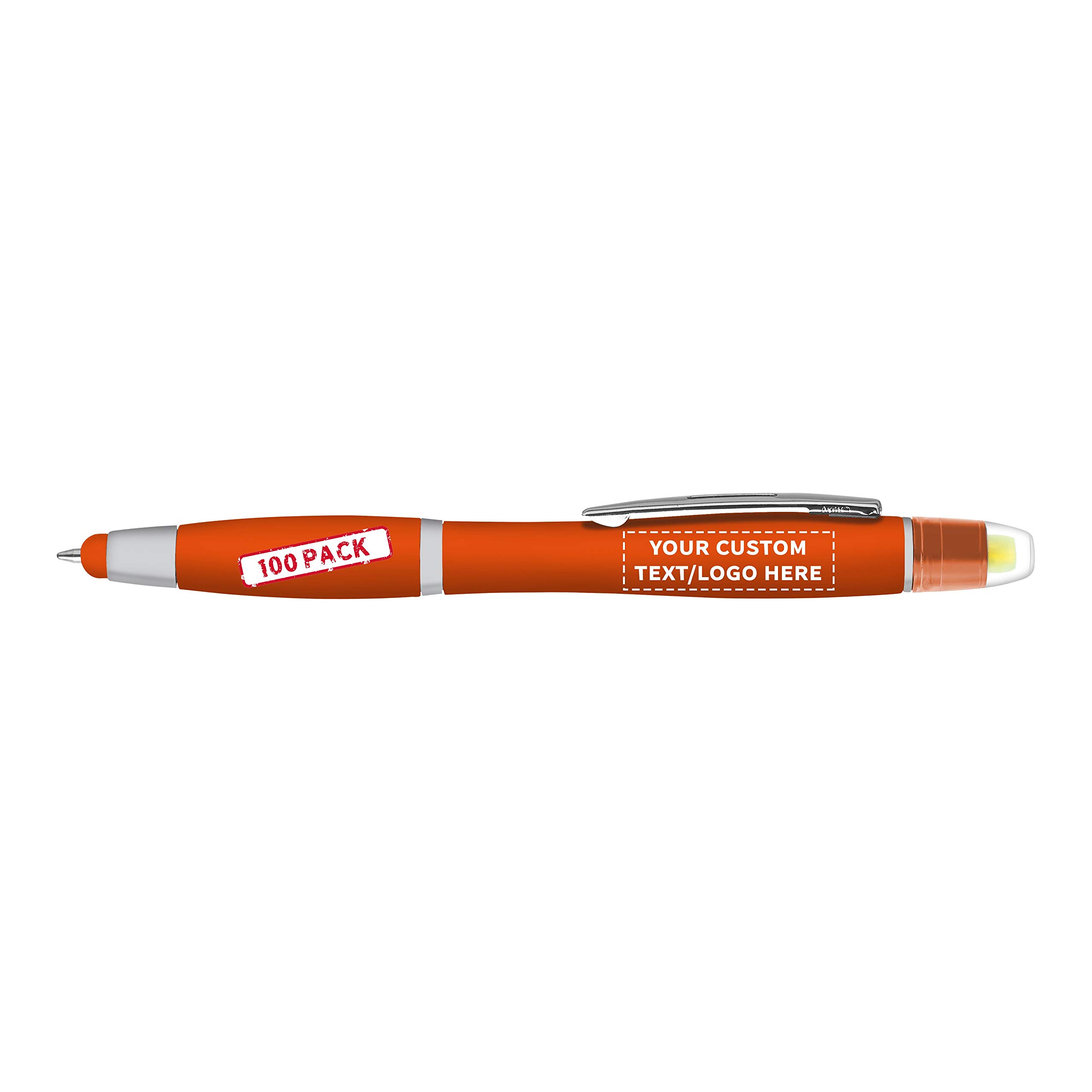 Personalized Smooth Writing Maitland Gel Highlighter Stylus Pens - 100 Pack Bulk Set - Custom Text & Logo - Orange Highlighters for Office, School, Note Taking & Book Marking
