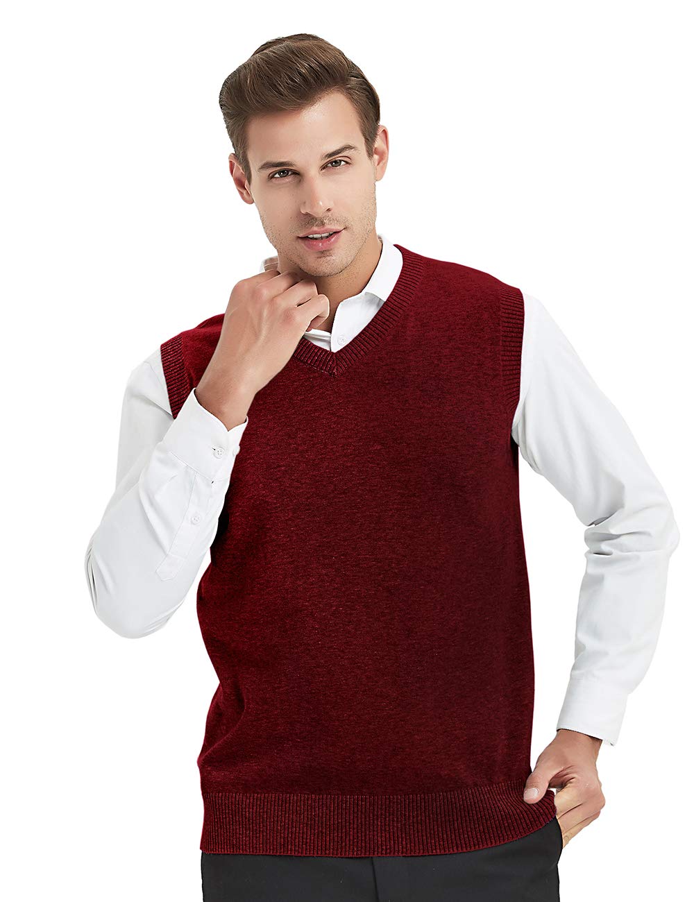 TopTie Men's Solid Color Cotton Business Sweater Vest - Slim Fit Casual Pullover for Office, Layering & Outdoor Wear