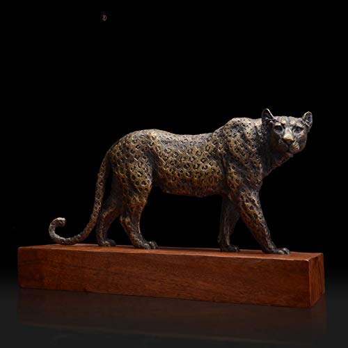 Handcrafted Pure Copper Leopard Sculpture - Chinese Style Home Decor for Living Room, Office & Gifts | Feng Shui Lucky Animal Statue for Wealth & Prosperity