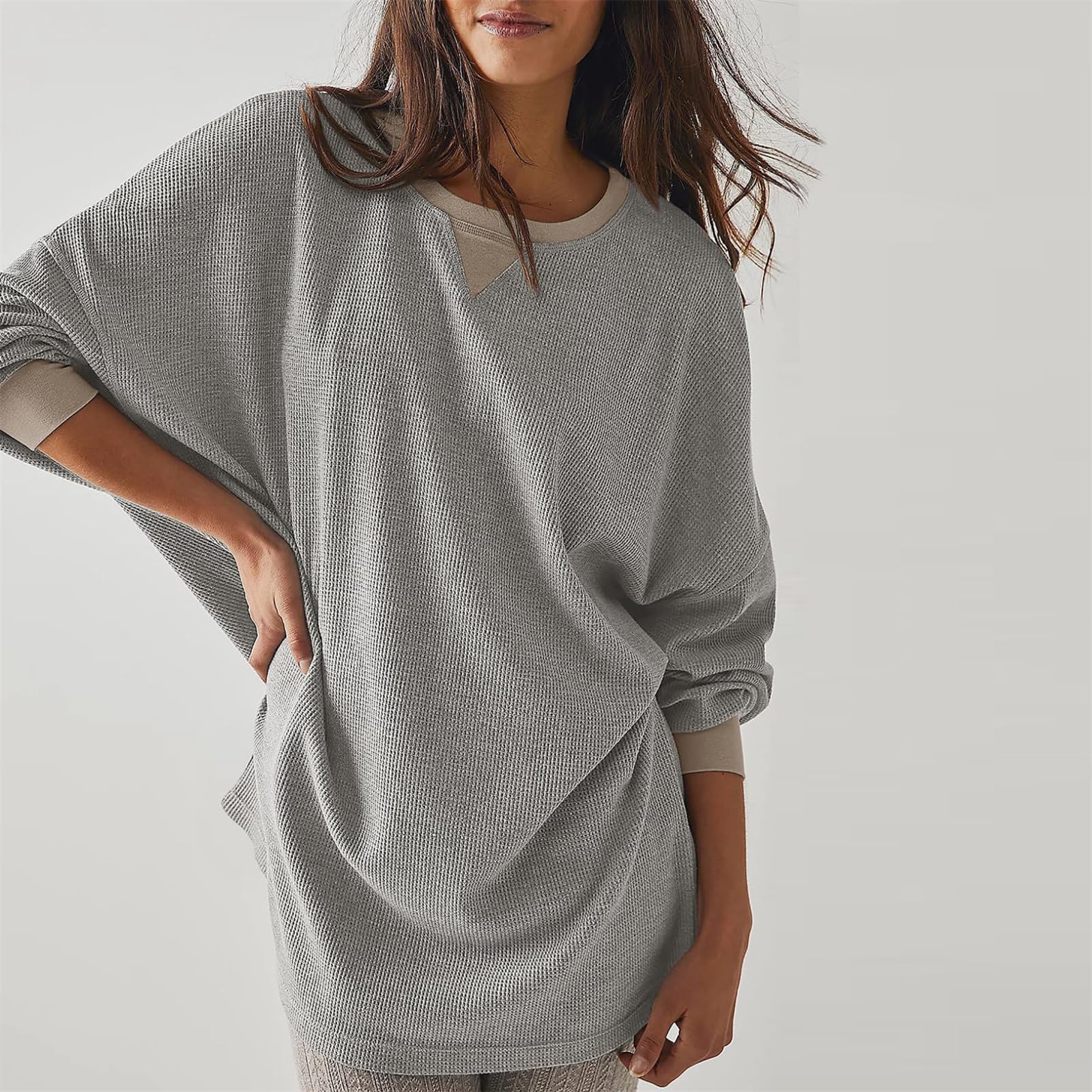 Women's Oversized Waffle Knit Sweatshirt - Soft Long Sleeve Crewneck Pullover Top for Casual Wear | Cozy Fall Fashion Loose Fit | Perfect for Lounging, Coffee Dates & Weekend Outings