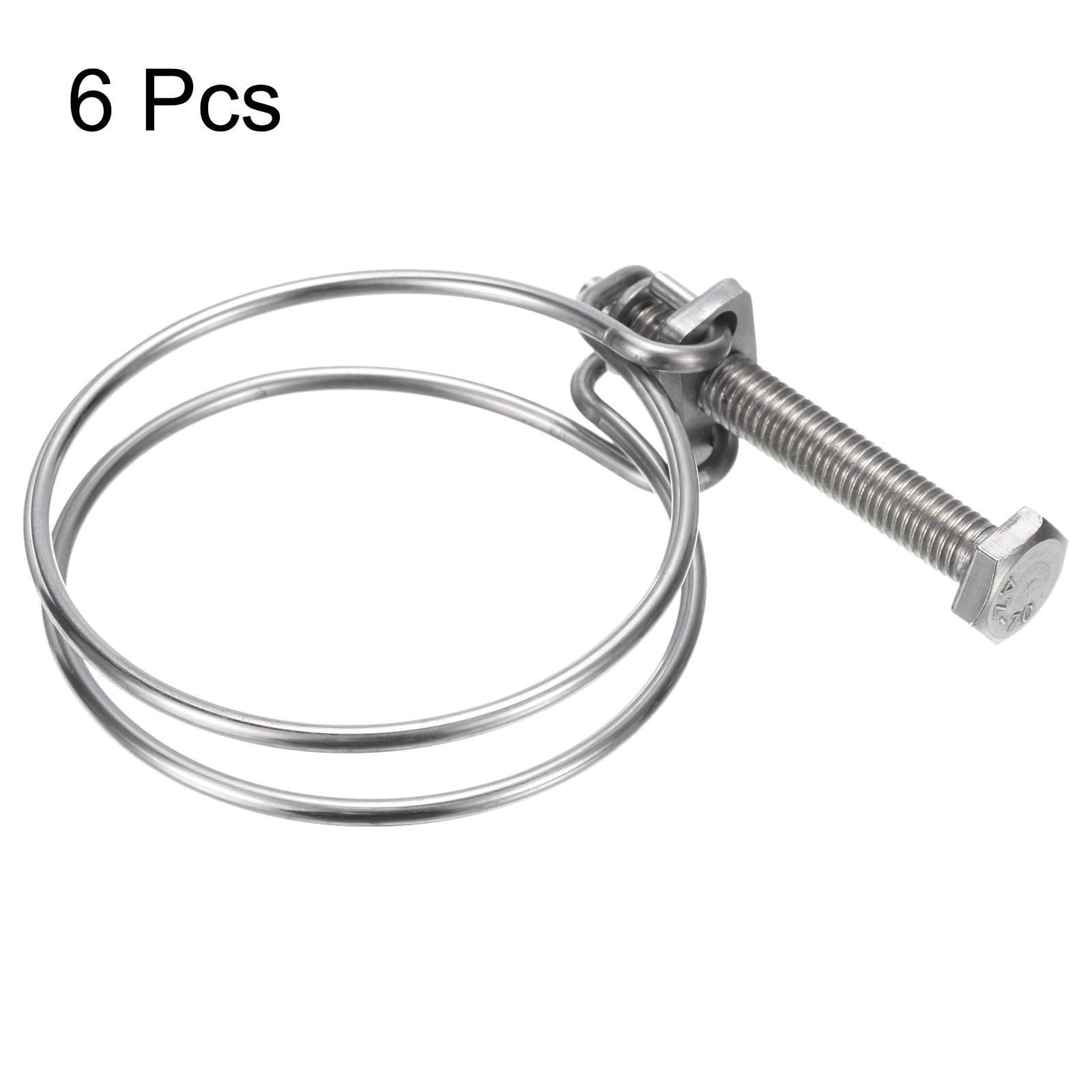 uxcell 6Pcs Stainless Steel Double Wire Hose Clamps 58-65mm Adjustable with M8 Bolt - Heavy Duty Clips for Dust Collection Hose, Pump Pipe, Automotive & Industrial Applications