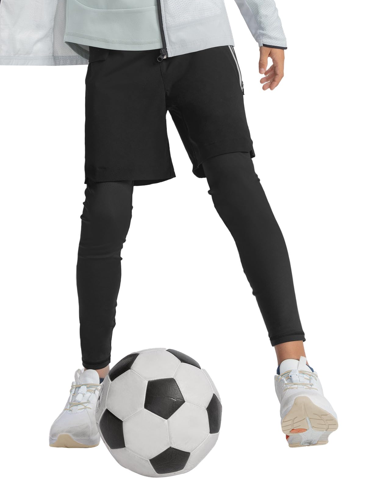 Haloumoning Boys 2-in-1 Athletic Leggings with Built-in Shorts & Pockets - Breathable Running Pants for Kids Ages 5-14 - Perfect for Sports, Gym Class & Outdoor Play