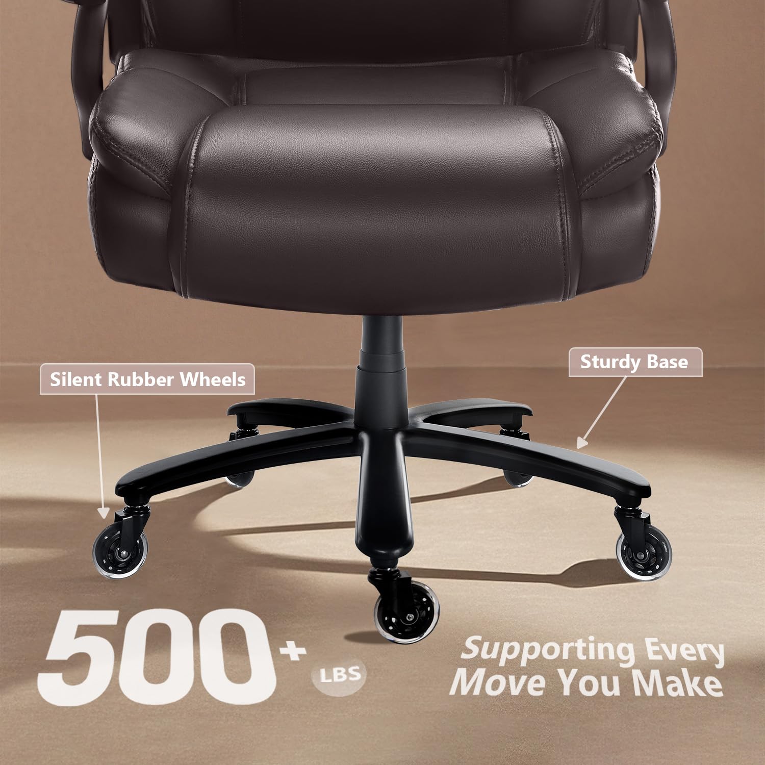 Waleaf 500lbs Heavy Duty Big and Tall Office Chair - Adjustable Ergonomic Executive Chair with Lumbar Support, High Back & Quiet Rubber Wheels - Perfect for Heavy People, Home Office, Gaming & Workspaces