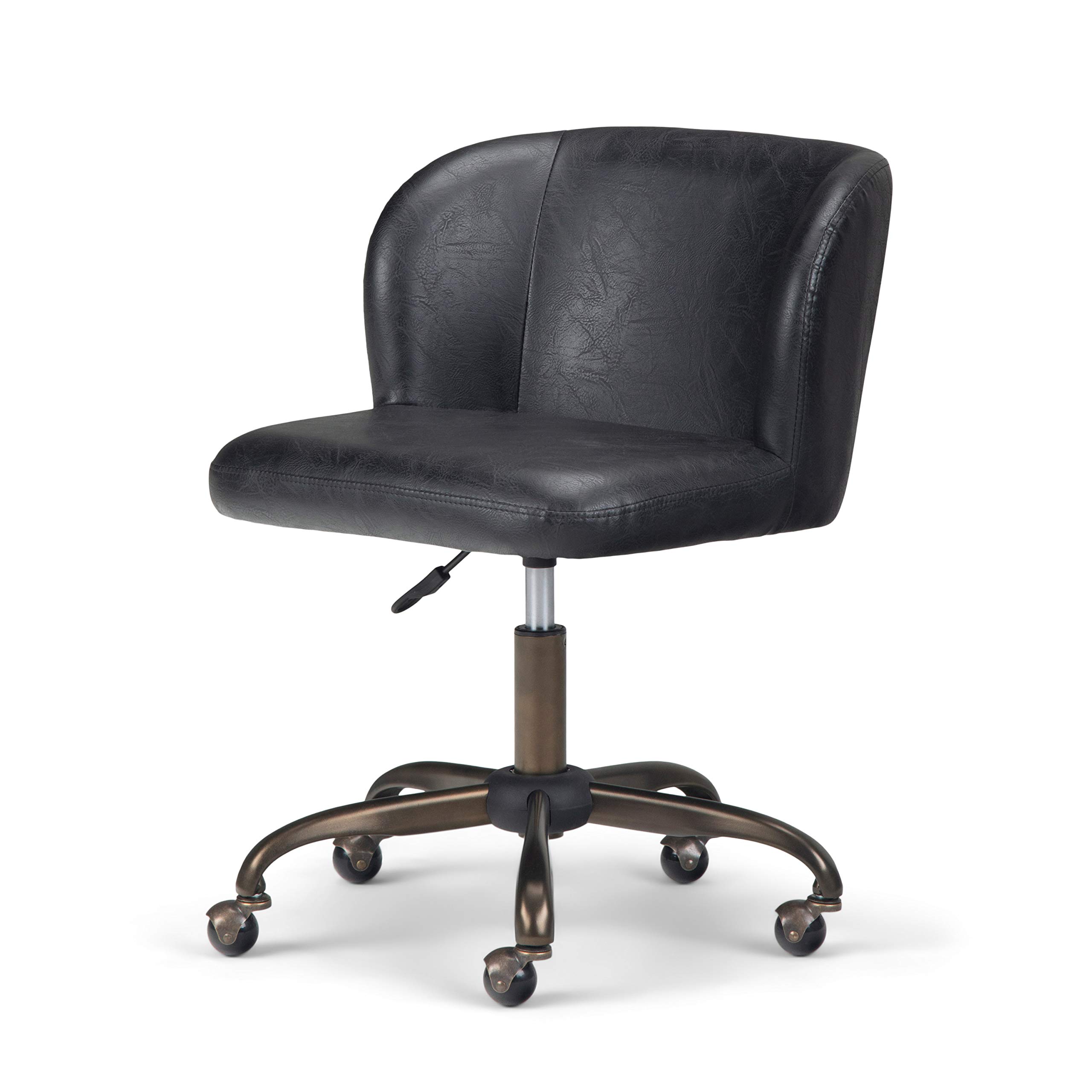 SIMPLIHOME Sheehan Swivel Adjustable Executive Office Chair - Distressed Black Faux Leather Ergonomic Desk Chair for Home Office, Study & Workspace - Modern Computer Chair with Lumbar Support for Long Working Hours