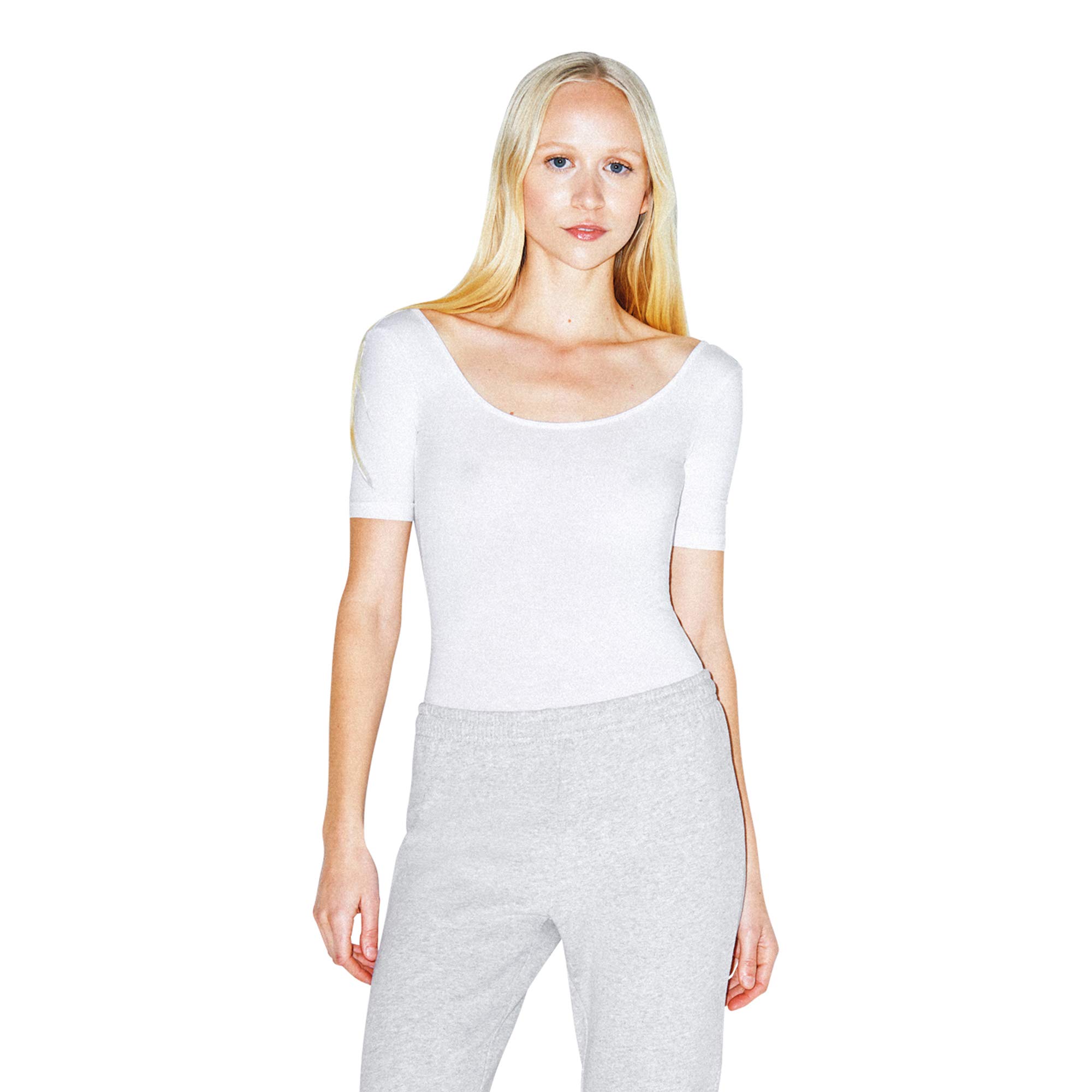 American Apparel Women's Cotton Spandex Short Sleeve Scoop Back Bodysuit - Comfortable Stretchy T-Shirt for Casual Wear, Yoga & Everyday Outfits
