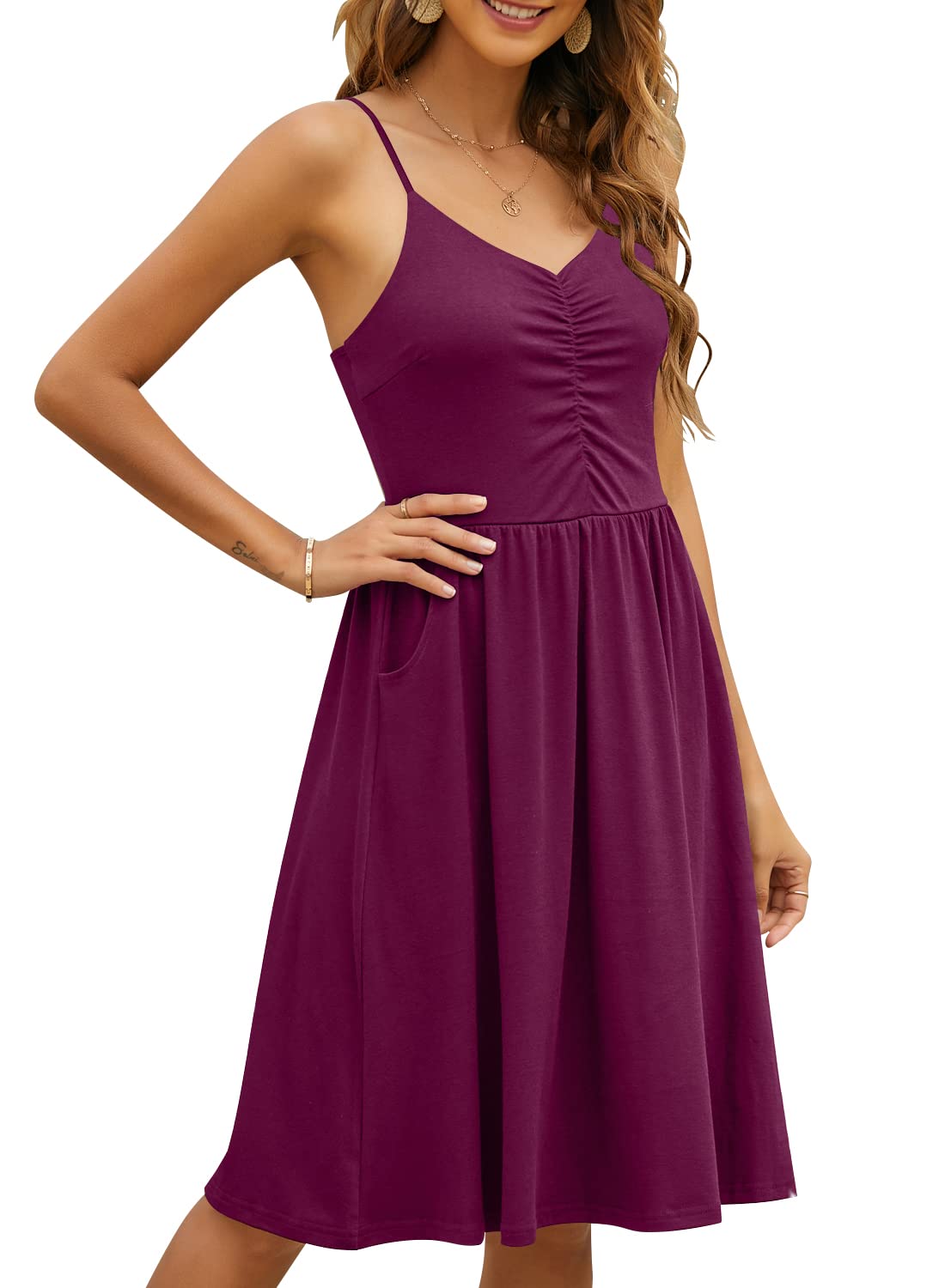 YATHON Women's Sleeveless Cotton A-Line Sundress with Pockets | Casual Spaghetti Strap Summer Beach Dress | Perfect for Vacations, Picnics & Outdoor Parties