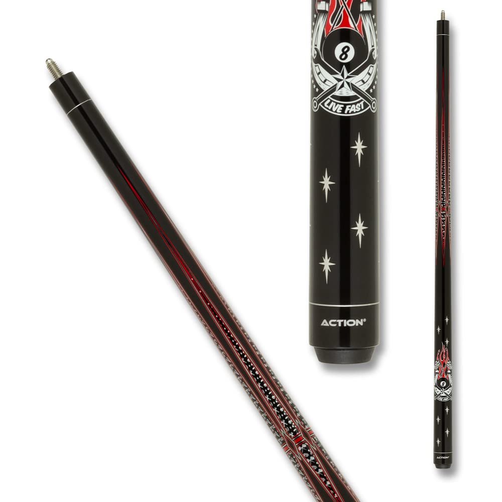 Premium Black & Red Horseshoe Pool Cue Stick - Professional Billiard Accessory for Home Game Rooms, Bars & Tournaments
