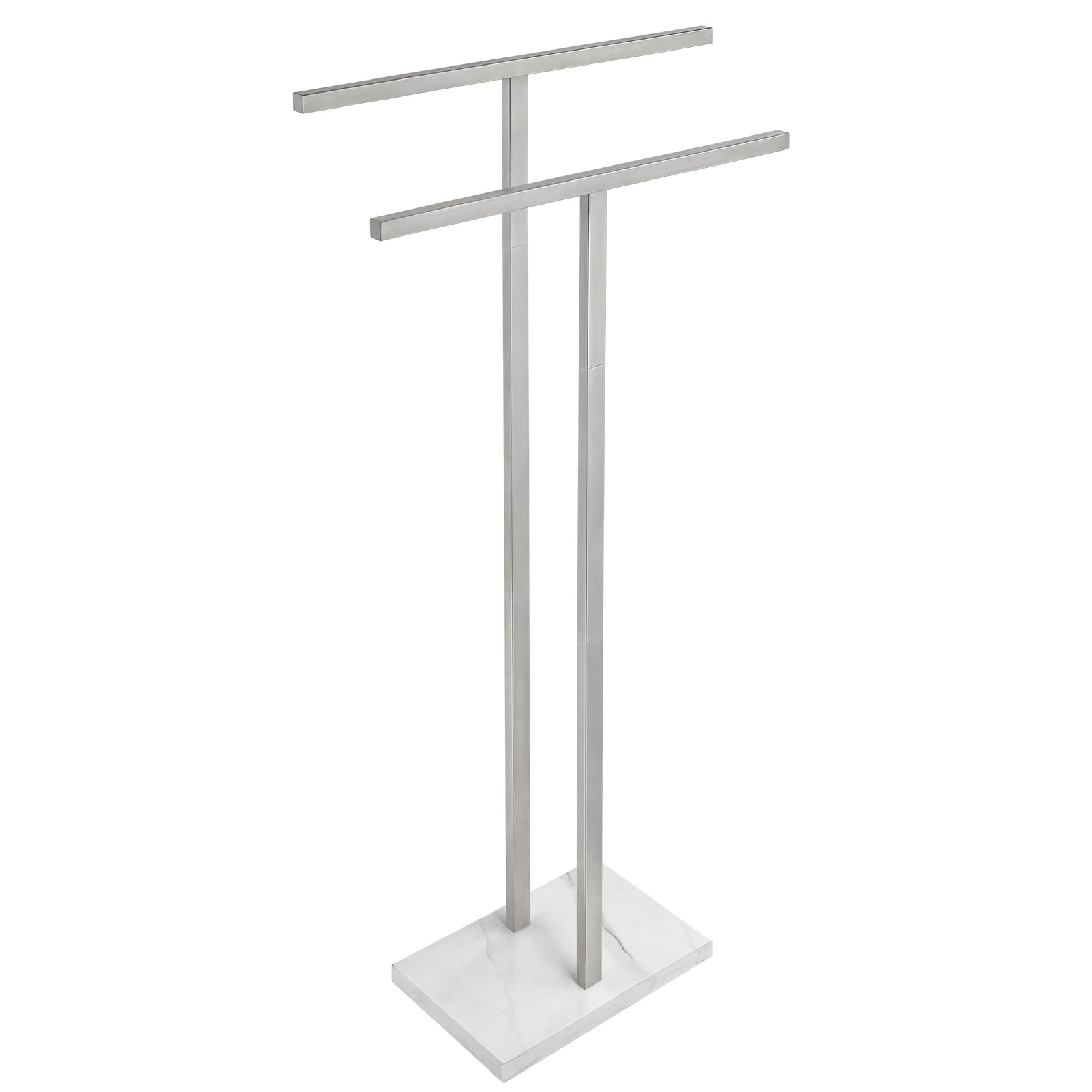 40 Inch Tall Standing Towel Rack - 2 Tier Bathroom Towel Holder with Marble Base, Stainless Steel Brushed Finish - Perfect for Bathroom, Spa, or Next to Bathtub and Shower