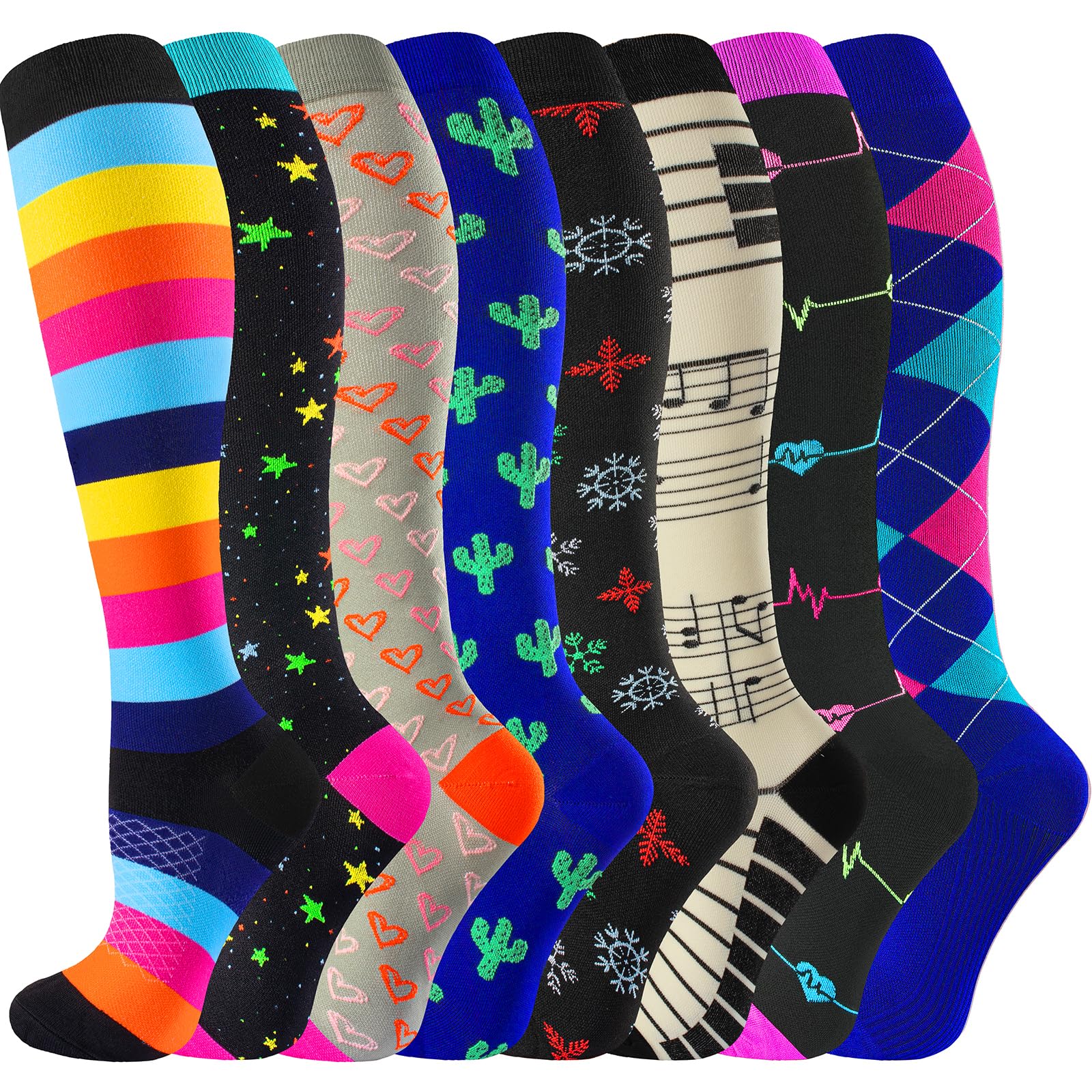 Bropite 8 Pairs Compression Socks for Women & Men (20-30 mmHg) - Best for Running, Nursing, Travel, Yoga - Improve Blood Circulation & Reduce Swelling - Perfect for Athletes, Nurses & Frequent Flyers