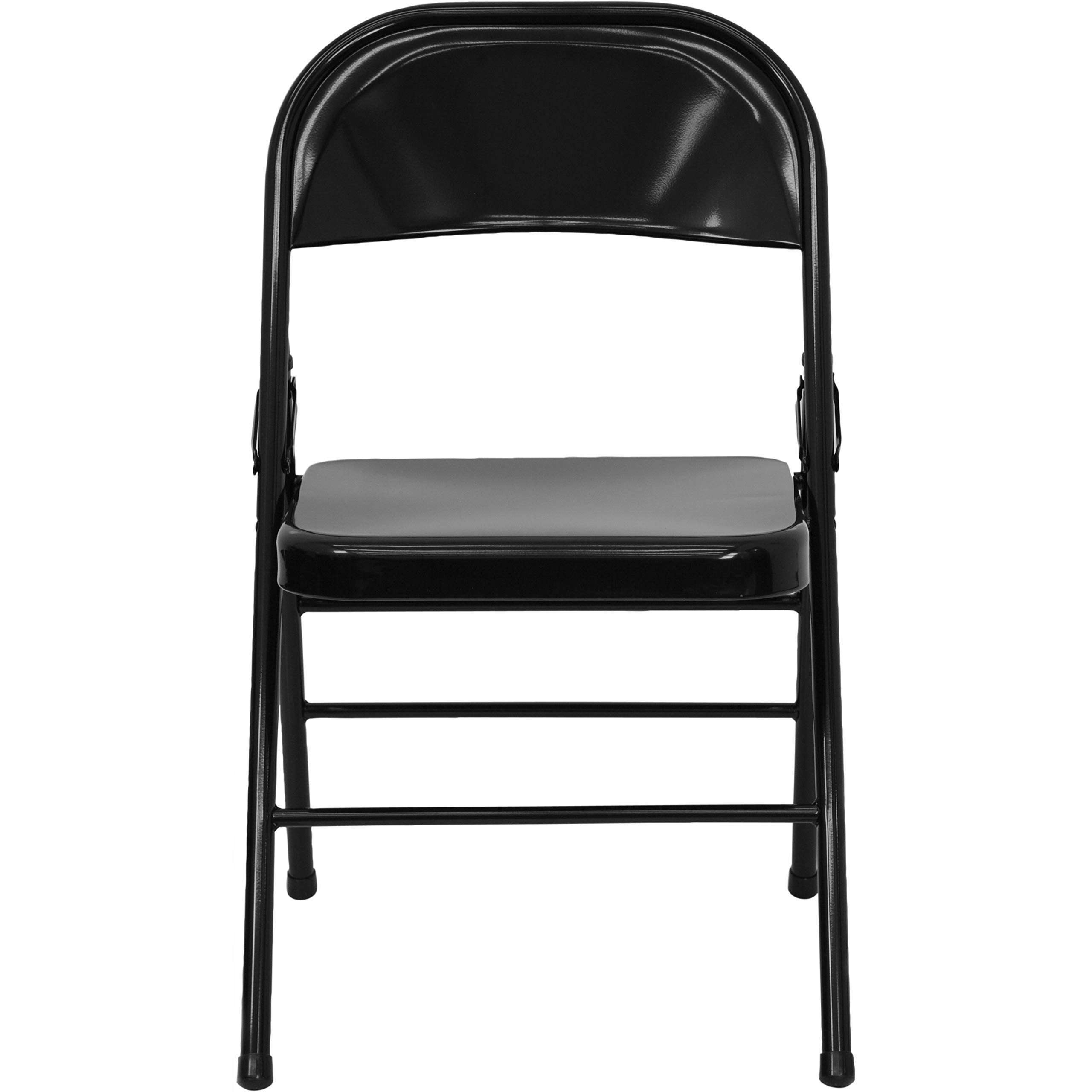 EMMA + OLIVER 2 Pack Heavy Duty Black Metal Folding Chairs - Triple Braced & Double Hinged for Stability, Indoor Outdoor Use for Parties, Weddings, Events & Camping