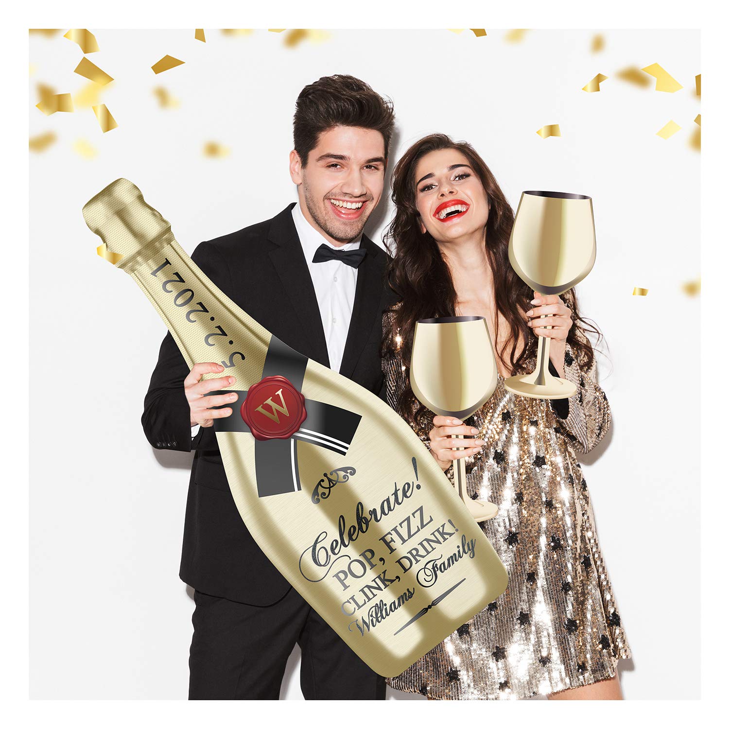 35.5” Giant Gold Champagne Bottle Glasses - Elegant Party Decor for Weddings, Showers & Events | Perfect for Bridal Showers, Baby Showers, Birthdays, Graduations & Photo Booths