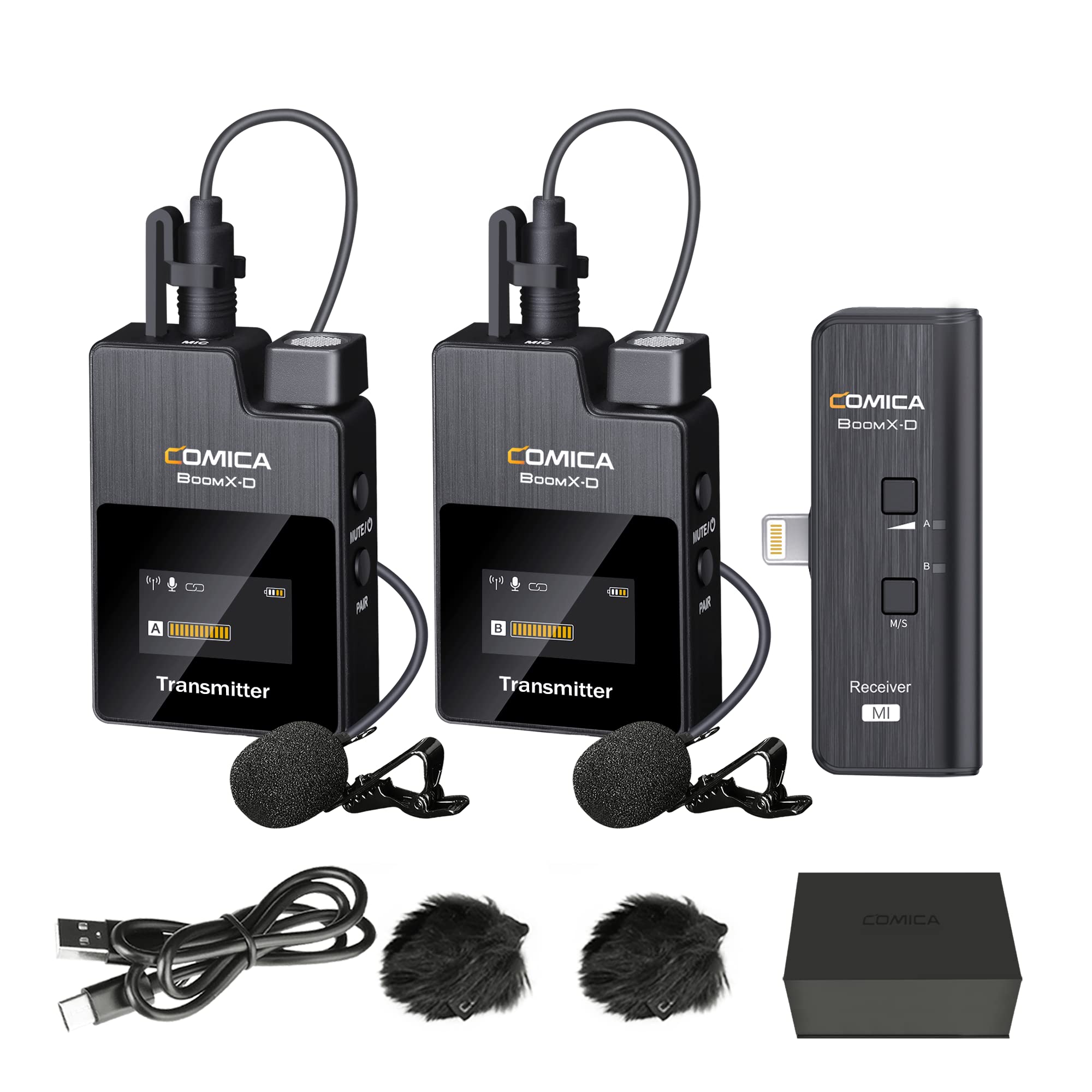 COMICA BoomX-D MI2 2.4G Dual Wireless Lavalier Microphone for iPhone - Professional Lapel Mic for iOS Video Recording, Vlogging, YouTube, Facebook Live, TikTok & Interviews - Ideal for Content Creators & Live Streaming