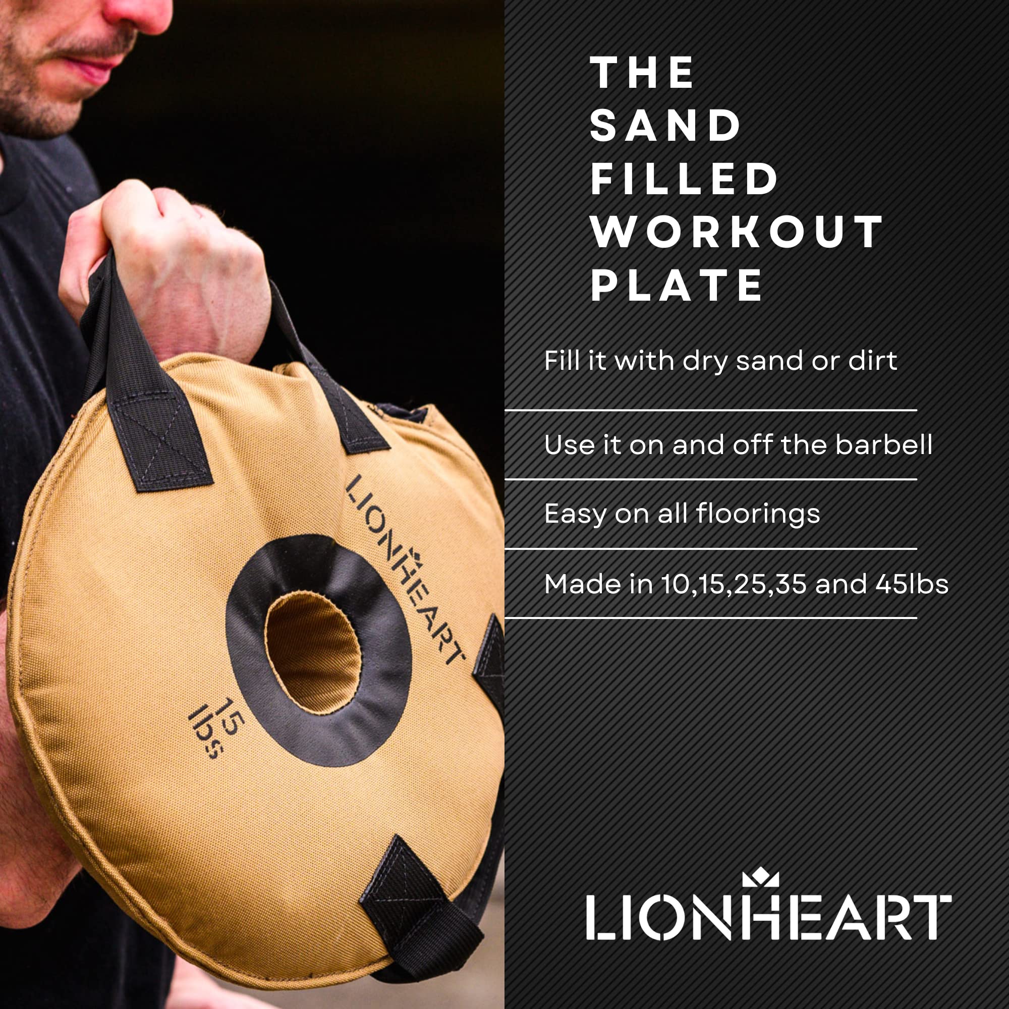 Lionheart Sand Bag Weight Plates Set - Unfilled 10-45 lb Home Gym Bumper Plates for Strength Training, CrossFit & Travel Fitness (Set of 2) | Durable Workout Sandbags for Indoor/Outdoor Exercise & Functional Training
