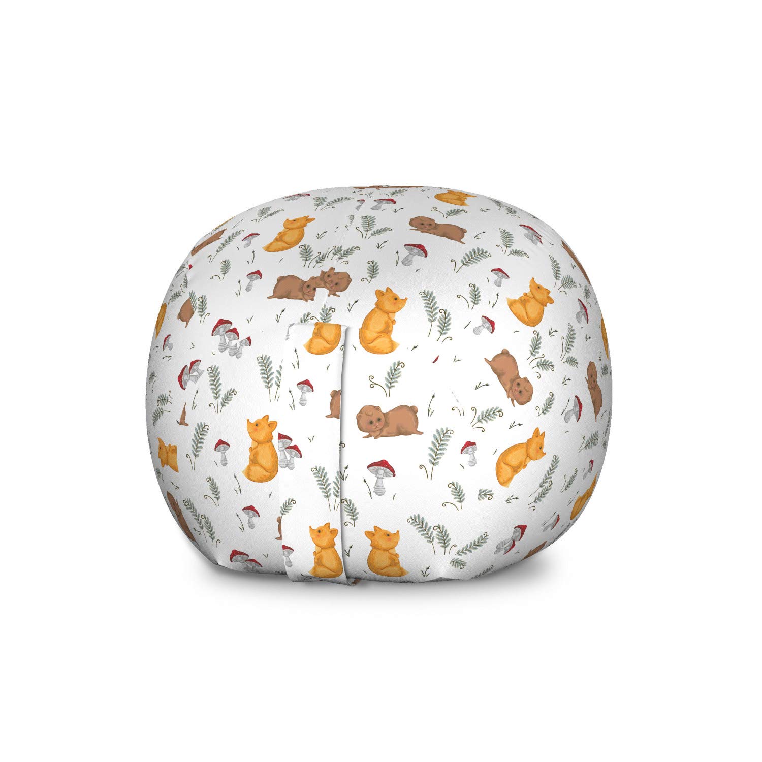 Ambesonne Cartoon Toy Storage Bag Chair - Large Washable Stuffed Animal Organizer with Fox, Teddy Bear, Mushrooms & Fern Pattern - Perfect for Kids' Room, Playroom & Nursery Organization