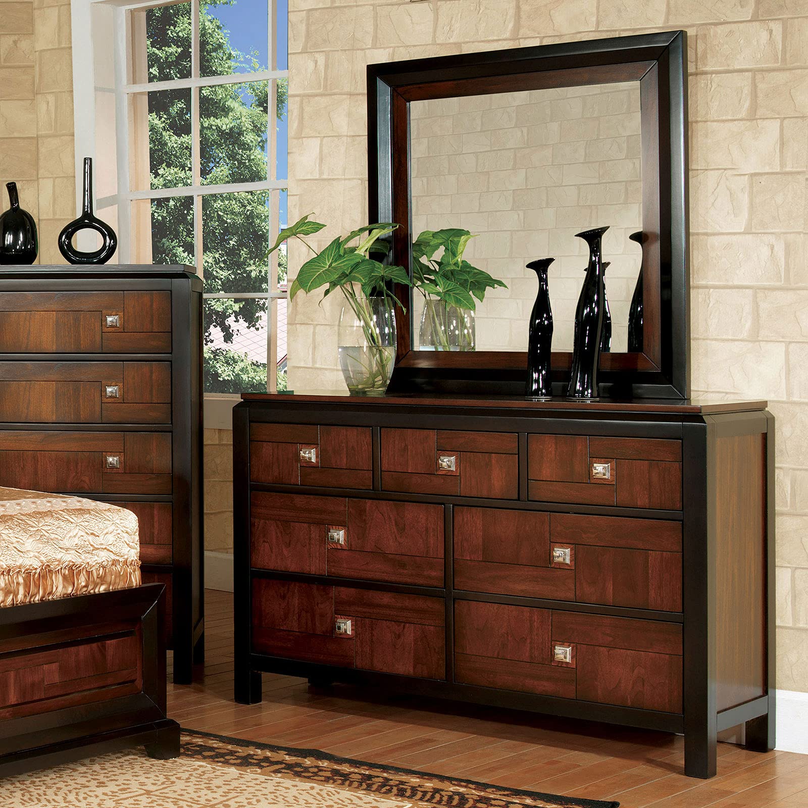 Simple Relax 7-Drawer Two-Tone Dresser - Acacia & Walnut Wood Bedroom Storage Furniture | Perfect for Bedroom Organization, Guest Room & Nursery