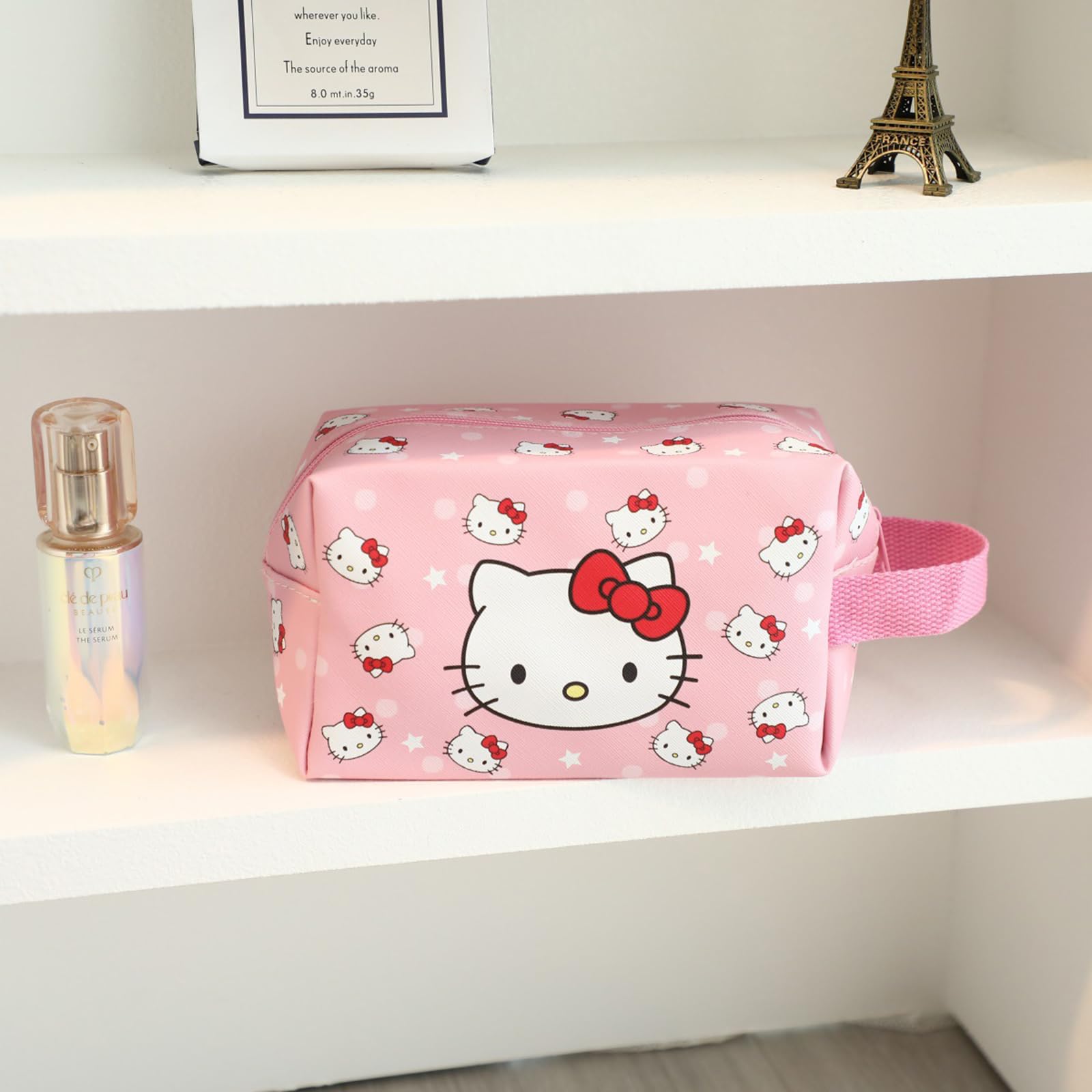 Cute PU Leather Travel Makeup Bag & Soft Spa Headband Set - Waterproof Toiletry Organizer for Women & Girls - Perfect for Travel, Gym, and Skincare Routine