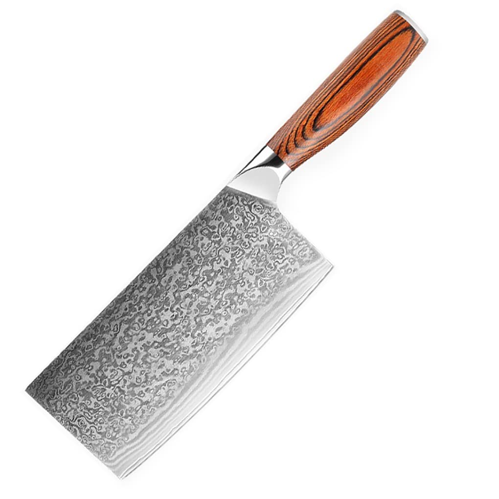 Premium 7-inch Chinese Chef Knife - Damascus Stainless Steel Meat Cleaver & Vegetable Chopper for Professional Cooking | Heavy Duty Kitchen Knife for Slicing, Dicing & Food Prep (DM220613R10Y)