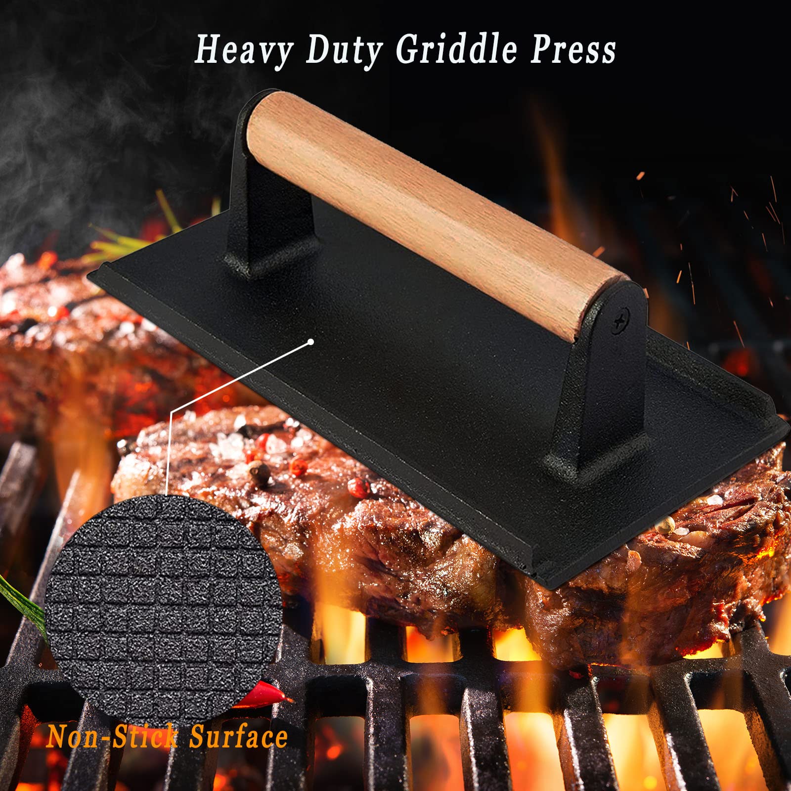 7-Piece Blackstone Griddle Breakfast Kit with Pancake Batter Dispenser, Bacon Press, Egg Rings & Basting Brush - Perfect for Outdoor Cooking, Camping & Backyard BBQs