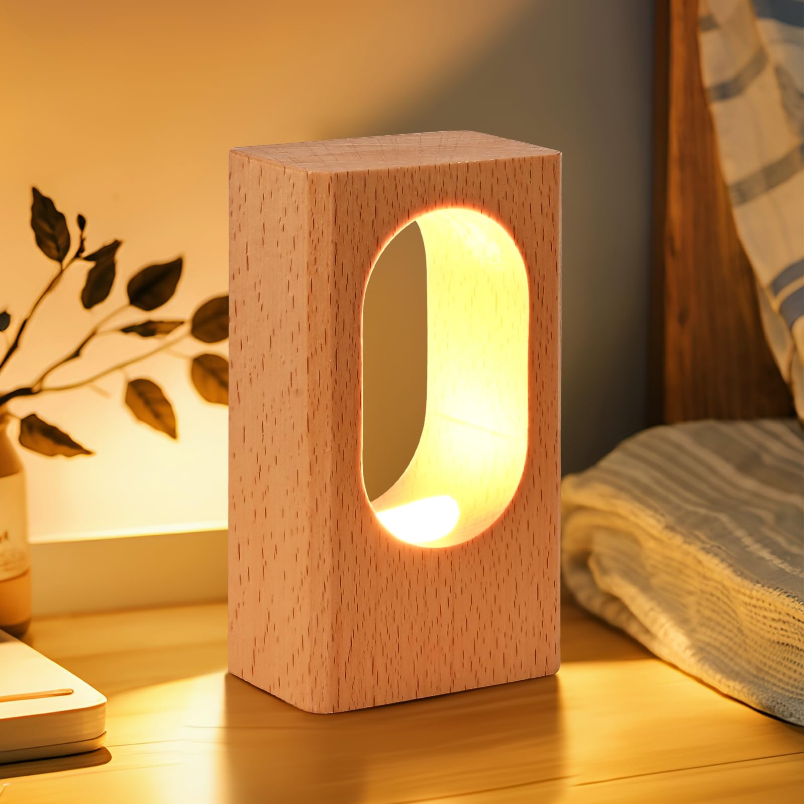 Dimmable LED Wood Desk Lamp - Adjustable Bedside Night Light for Bedroom, Creative Home Decor Table Lamp with Warm Lighting, Unique Housewarming Gift for Office, Study, Reading & Relaxation