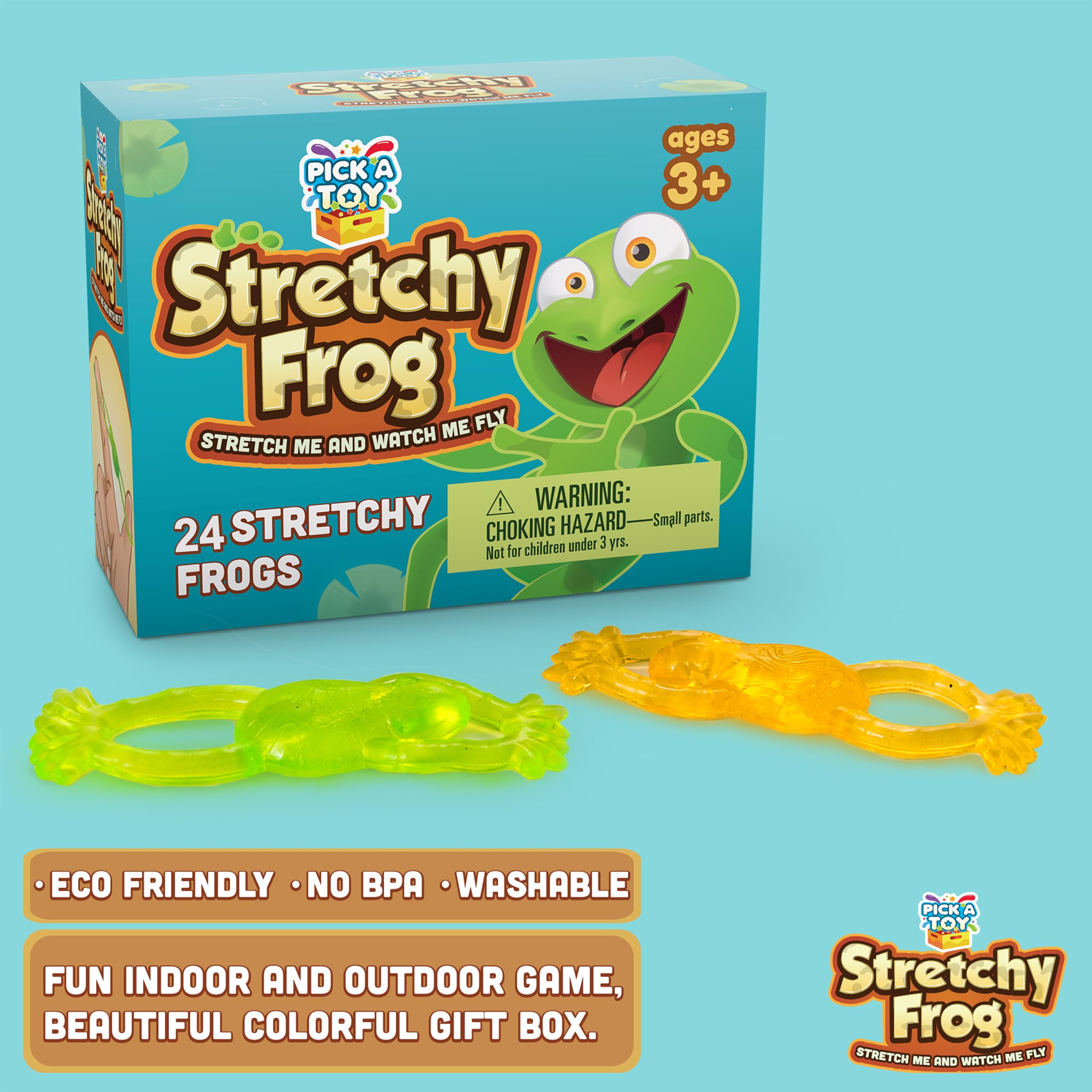 PICK A TOY Slingshot Frog 24-Pack - Sticky Wall Climbing Toys for Kids | Fun Stretchy Throw & Stick Game | Easter Egg Stuffers, Party Favors, Goodie Bags & Pinata Fillers - Perfect for Birthday Parties, Classroom Rewards & Outdoor Play
