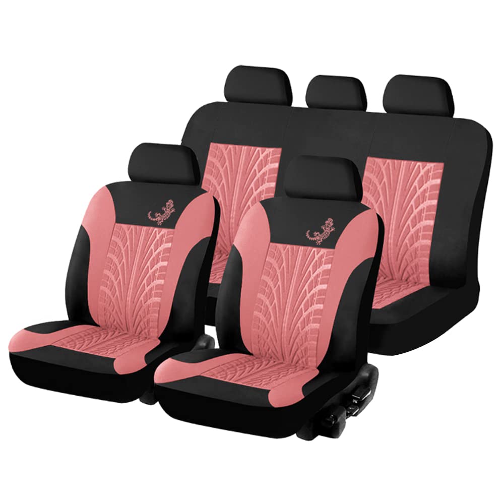 Seat Ibiza 2009-2017 Car Floor Mats & Pink Polyester Cloth Bucket Seat Covers (5-Piece Full Set) - Universal Fit for Sedan, Truck, SUV - Waterproof & Anti-Slip Protection for Daily Commute & Road Trips