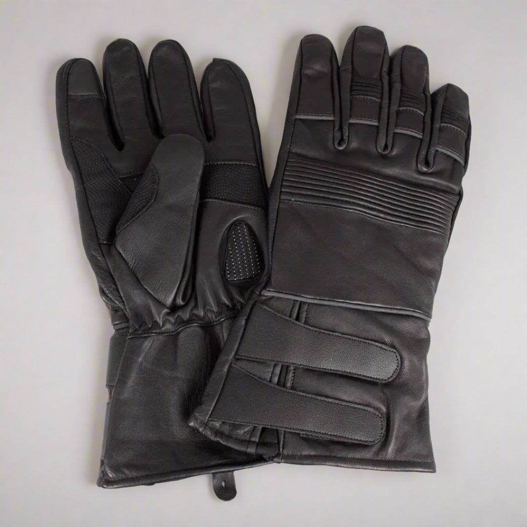 Open Road Men's Leather Motorcycle Gloves with Reflective Trim - Durable Biker Gauntlets for Safety & Comfort - Perfect for Riding, Cruising & Motorcycle Adventures