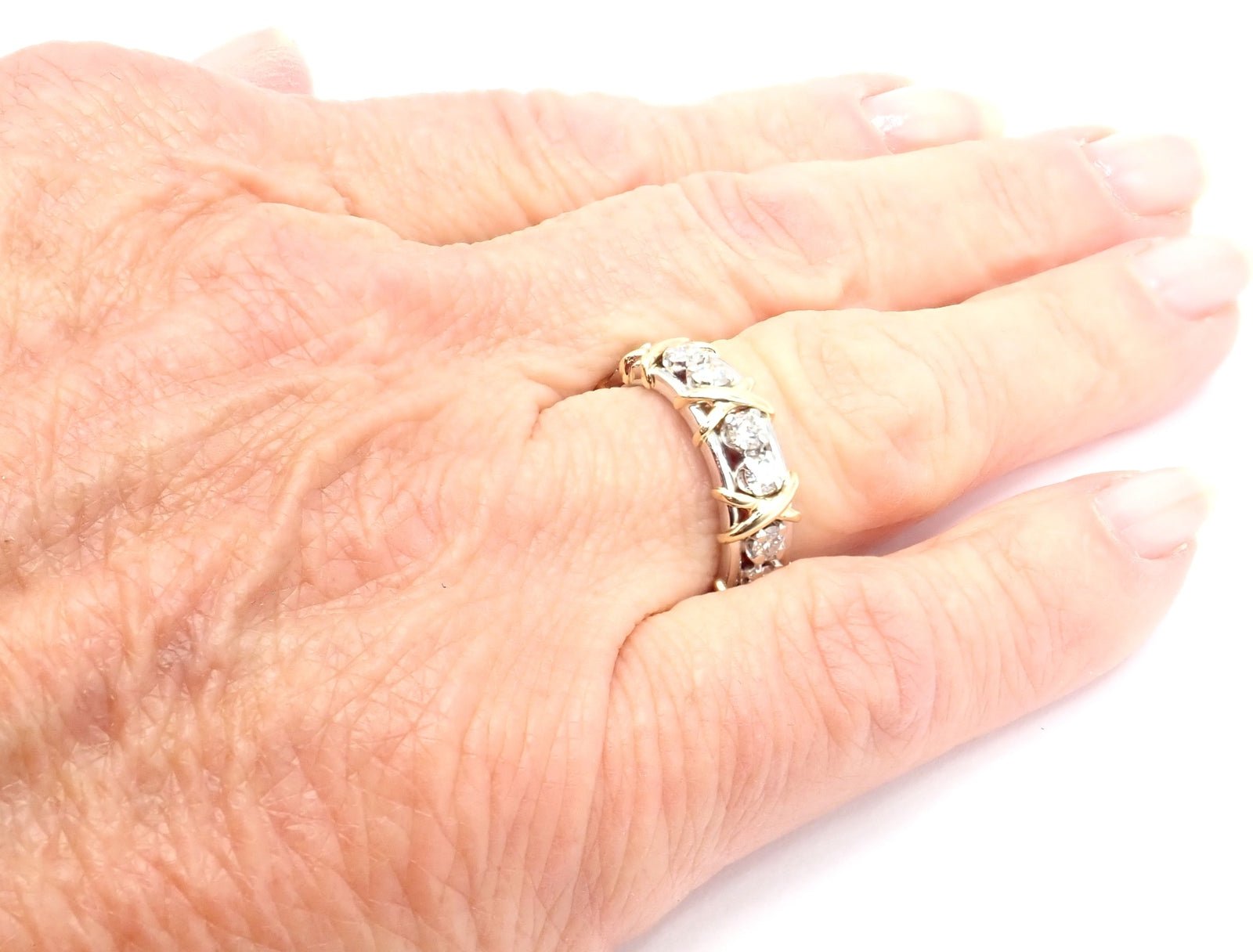 Tiffany & Co Schlumberger 18k Gold Platinum Diamond Ring - 16 Stone Wedding Band Size 6 for Women - Perfect for Engagement, Anniversary & Special Occasions