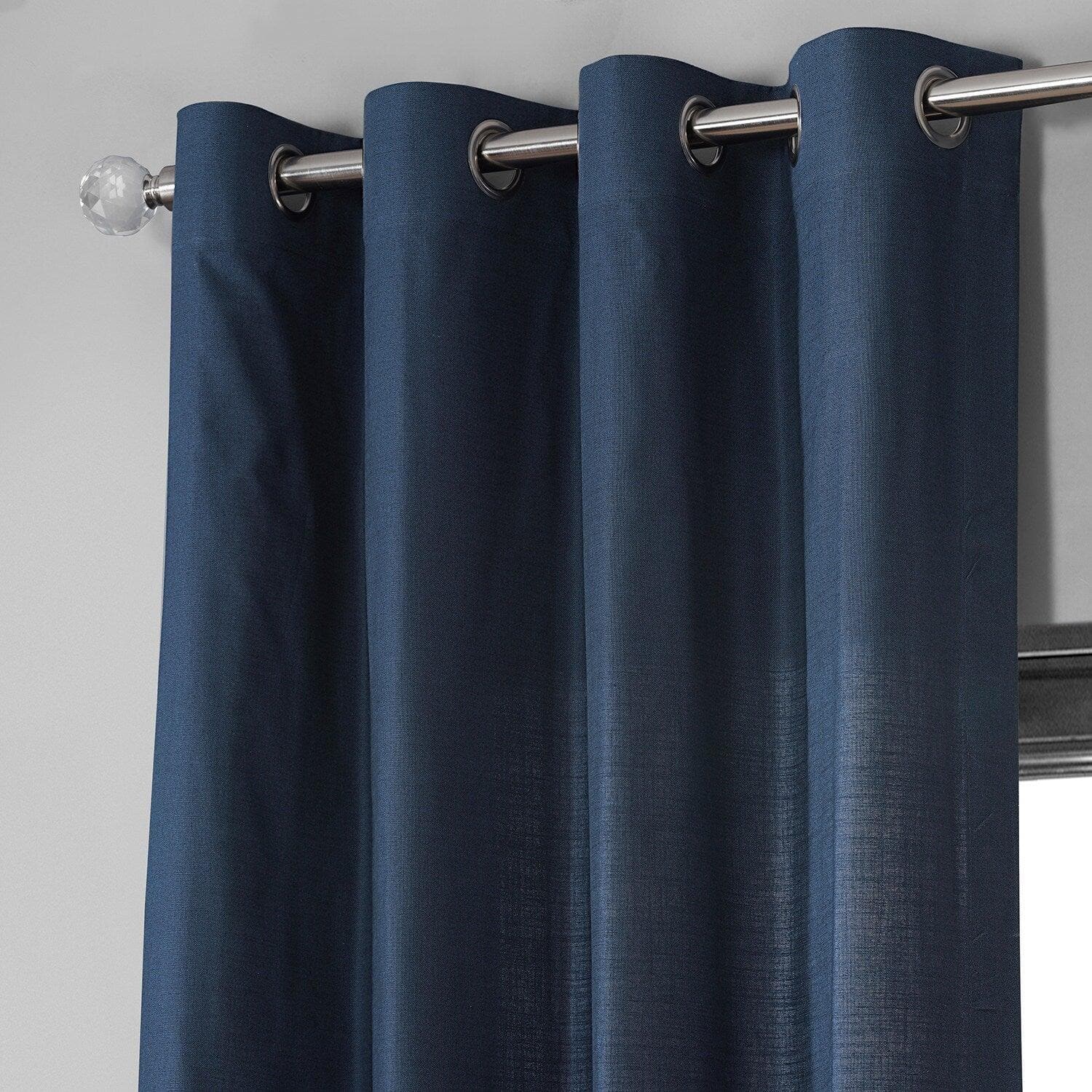 Noble Navy Grommet Dune Textured Cotton Curtains - Set of 2 Panels (84x63 Inch) for Living Room, Bedroom & Home Decor | Blackout Window Treatments