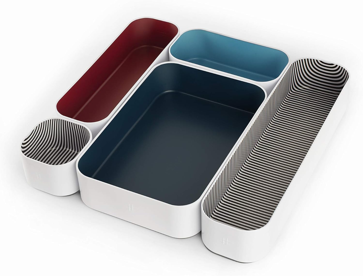 5-Piece Metal Organizer Tray Set for Makeup, Stationery & Utensils - Blue Berry & Stripes Design (2 Inch) - Perfect for Office Desk, Kitchen & Bathroom Drawer Storage